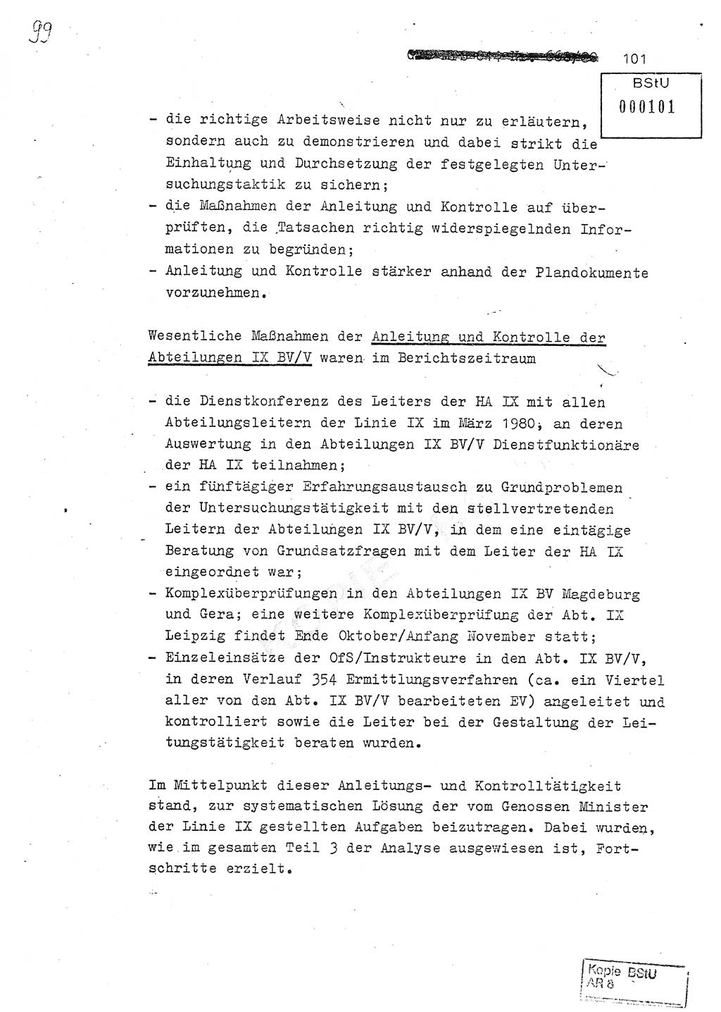 Jahresbericht der Hauptabteilung (HA) Ⅸ 1980, Analyse über die Entwicklung und die Wirksamkeit der politisch-operativen Arbeit der Linie Ⅸ in der Zeit vom 1. Januar 1980 bis 30. September 1980, Ministerium für Staatssicherheit (MfS) der Deutschen Demokratischen Republik (DDR), Hauptabteilung Ⅸ, Geheime Verschlußsache (GVS) 014-660/80, Berlin 1980, Seite 101 (Anal. MfS DDR HA Ⅸ GVS 014-660/80 1980, S. 101)