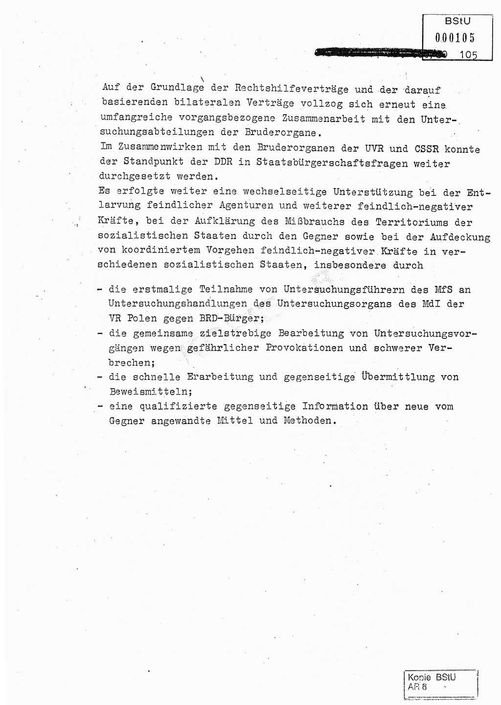 Jahresbericht der Hauptabteilung (HA) Ⅸ 1980, Analyse über die Entwicklung und die Wirksamkeit der politisch-operativen Arbeit der Linie Ⅸ in der Zeit vom 1. Januar 1980 bis 30. September 1980, Ministerium für Staatssicherheit (MfS) der Deutschen Demokratischen Republik (DDR), Hauptabteilung Ⅸ, Geheime Verschlußsache (GVS) 014-660/80, Berlin 1980, Seite 105 (Anal. MfS DDR HA Ⅸ GVS 014-660/80 1980, S. 105)