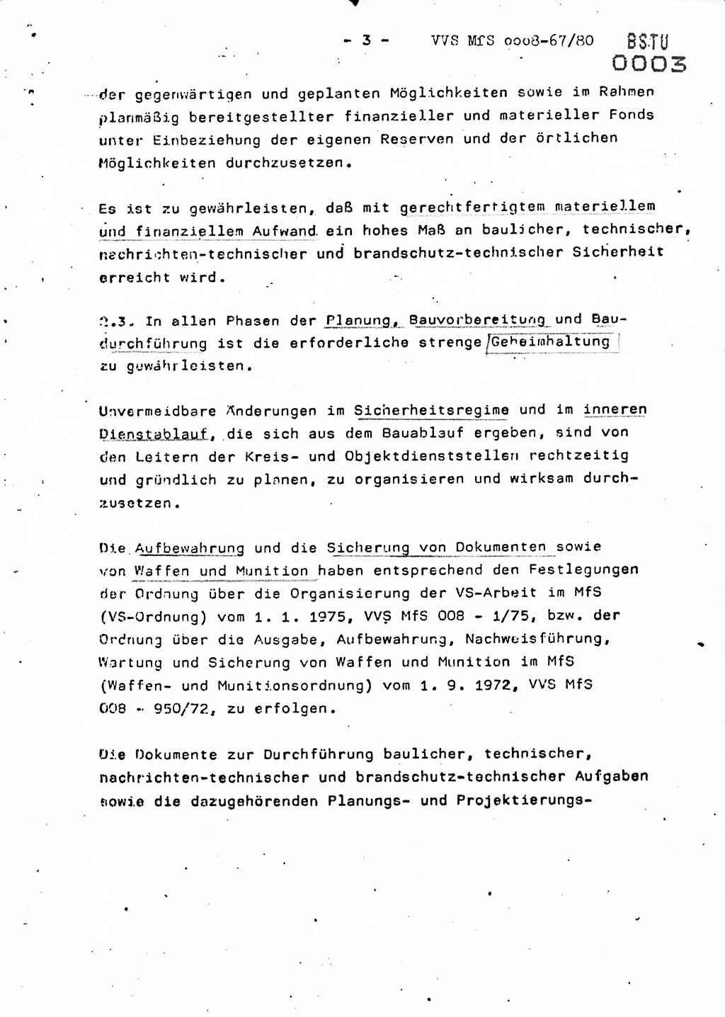 Anweisung Nr. 10/80 zur Gewährleistung der Sicherheit der Dienstobjekte, Dienstgebäude und Einrichtungen der Kreis- und Objektdienststellen des Ministeriums für Staatssicherheit durch bauliche, technische, nachrichten-technische und brandschutz-technische Maßnahmen, Ministerium für Staatssicherheit (MfS) [Deutsche Demokratische Republik (DDR)], Der Minister, Vertrauliche Verschlußsache (VVS) ooo8-67/80, Berlin 1980, Seite 3 (Anw. 10/80 DDR MfS Min. VVS ooo8-67/80 1980, S. 3)