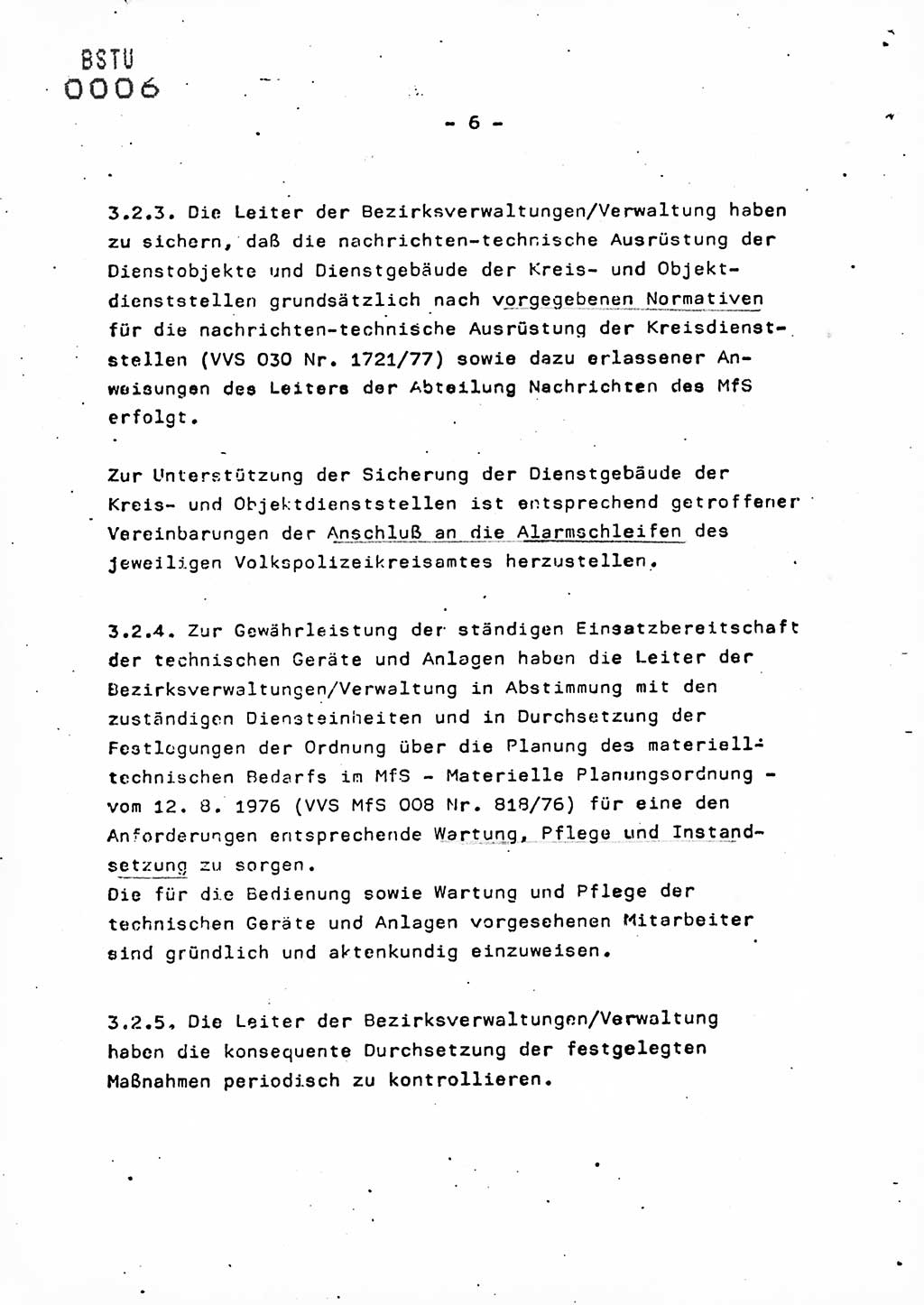 Anweisung Nr. 10/80 zur Gewährleistung der Sicherheit der Dienstobjekte, Dienstgebäude und Einrichtungen der Kreis- und Objektdienststellen des Ministeriums für Staatssicherheit durch bauliche, technische, nachrichten-technische und brandschutz-technische Maßnahmen, Ministerium für Staatssicherheit (MfS) [Deutsche Demokratische Republik (DDR)], Der Minister, Vertrauliche Verschlußsache (VVS) ooo8-67/80, Berlin 1980, Seite 6 (Anw. 10/80 DDR MfS Min. VVS ooo8-67/80 1980, S. 6)