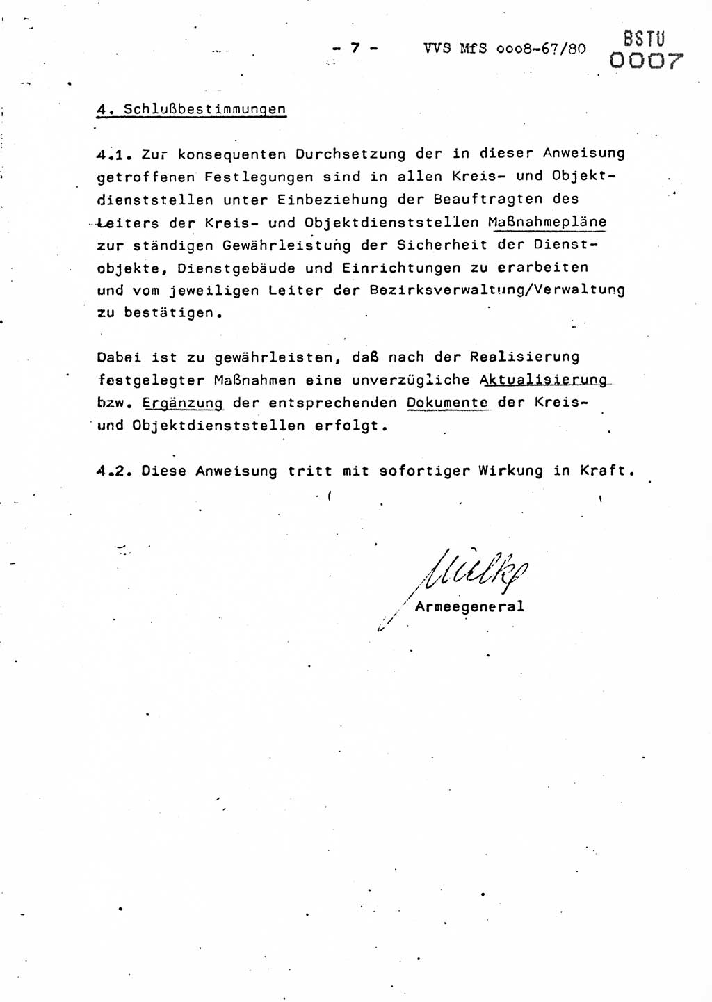 Anweisung Nr. 10/80 zur Gewährleistung der Sicherheit der Dienstobjekte, Dienstgebäude und Einrichtungen der Kreis- und Objektdienststellen des Ministeriums für Staatssicherheit durch bauliche, technische, nachrichten-technische und brandschutz-technische Maßnahmen, Ministerium für Staatssicherheit (MfS) [Deutsche Demokratische Republik (DDR)], Der Minister, Vertrauliche Verschlußsache (VVS) ooo8-67/80, Berlin 1980, Seite 7 (Anw. 10/80 DDR MfS Min. VVS ooo8-67/80 1980, S. 7)