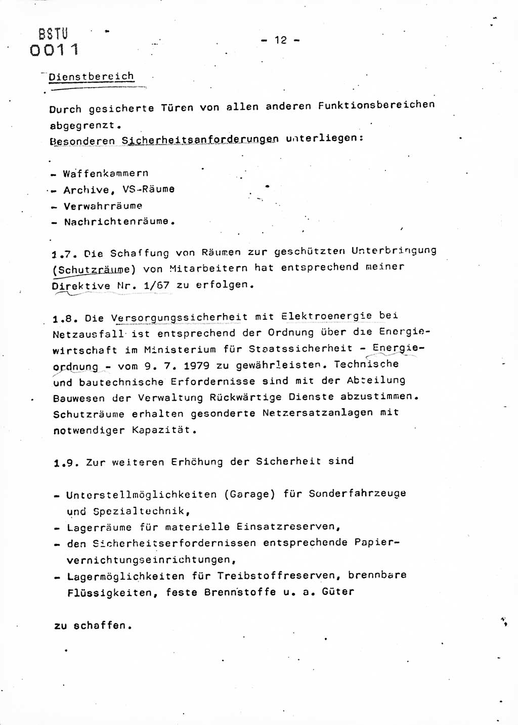 Anweisung Nr. 10/80 zur Gewährleistung der Sicherheit der Dienstobjekte, Dienstgebäude und Einrichtungen der Kreis- und Objektdienststellen des Ministeriums für Staatssicherheit durch bauliche, technische, nachrichten-technische und brandschutz-technische Maßnahmen, Ministerium für Staatssicherheit (MfS) [Deutsche Demokratische Republik (DDR)], Der Minister, Vertrauliche Verschlußsache (VVS) ooo8-67/80, Berlin 1980, Seite 12 (Anw. 10/80 DDR MfS Min. VVS ooo8-67/80 1980, S. 12)