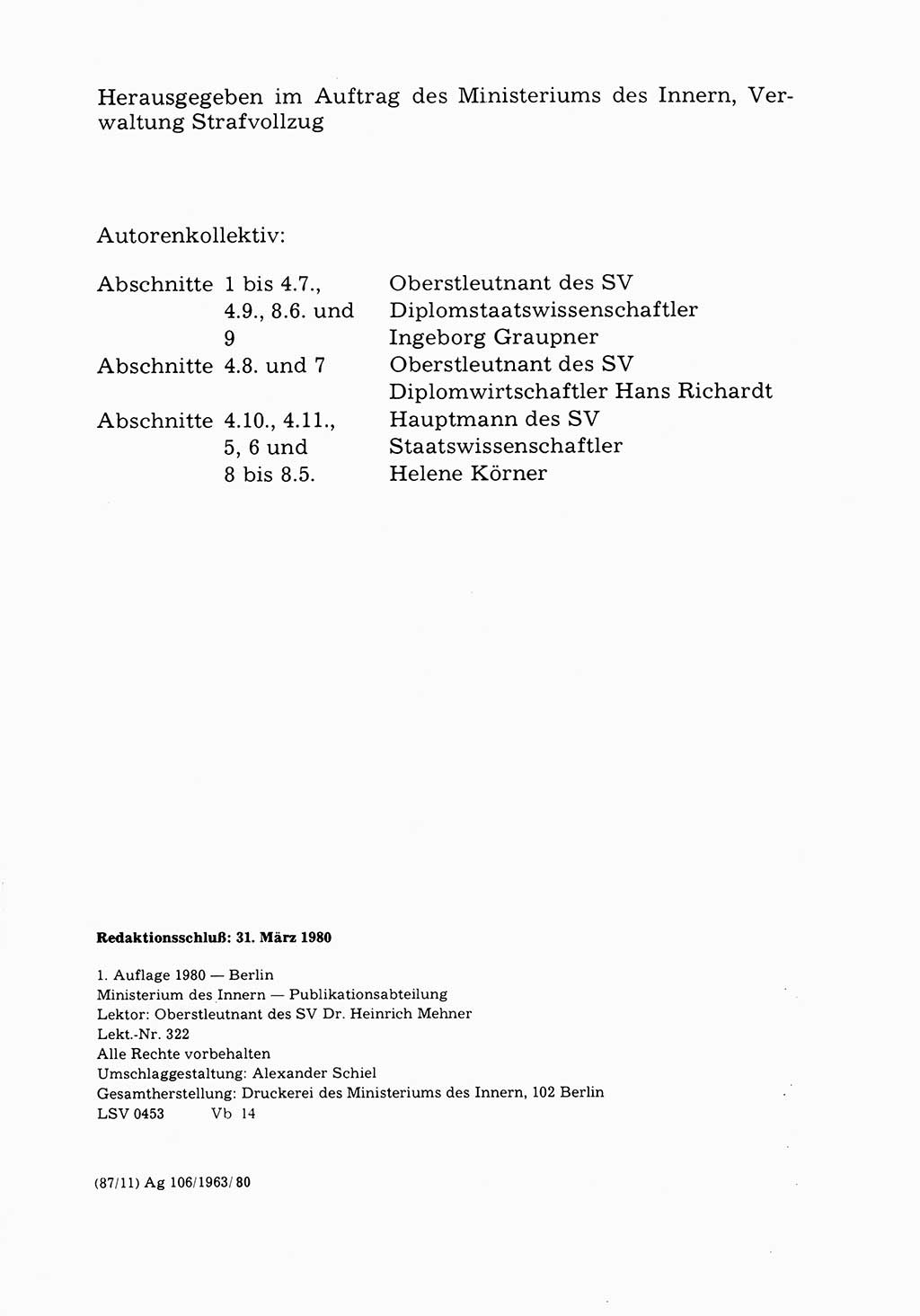 Verwaltungsmäßige Aufgaben beim Vollzug der Untersuchungshaft (U-Haft) sowie der Strafen mit Freiheitsentzug (SV) [Deutsche Demokratische Republik (DDR)] 1980, Seite 4 (Aufg. Vollz. U-Haft SV DDR 1980, S. 4)