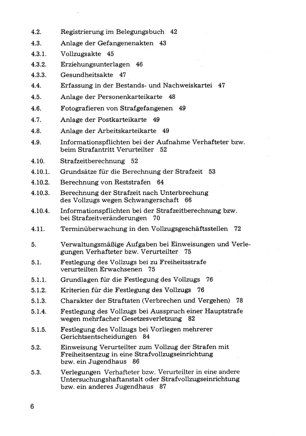 Verwaltungsmäßige Aufgaben beim Vollzug der Untersuchungshaft (U-Haft) sowie der Strafen mit Freiheitsentzug (SV) [Deutsche Demokratische Republik (DDR)] 1980, Seite 6 (Aufg. Vollz. U-Haft SV DDR 1980, S. 6)