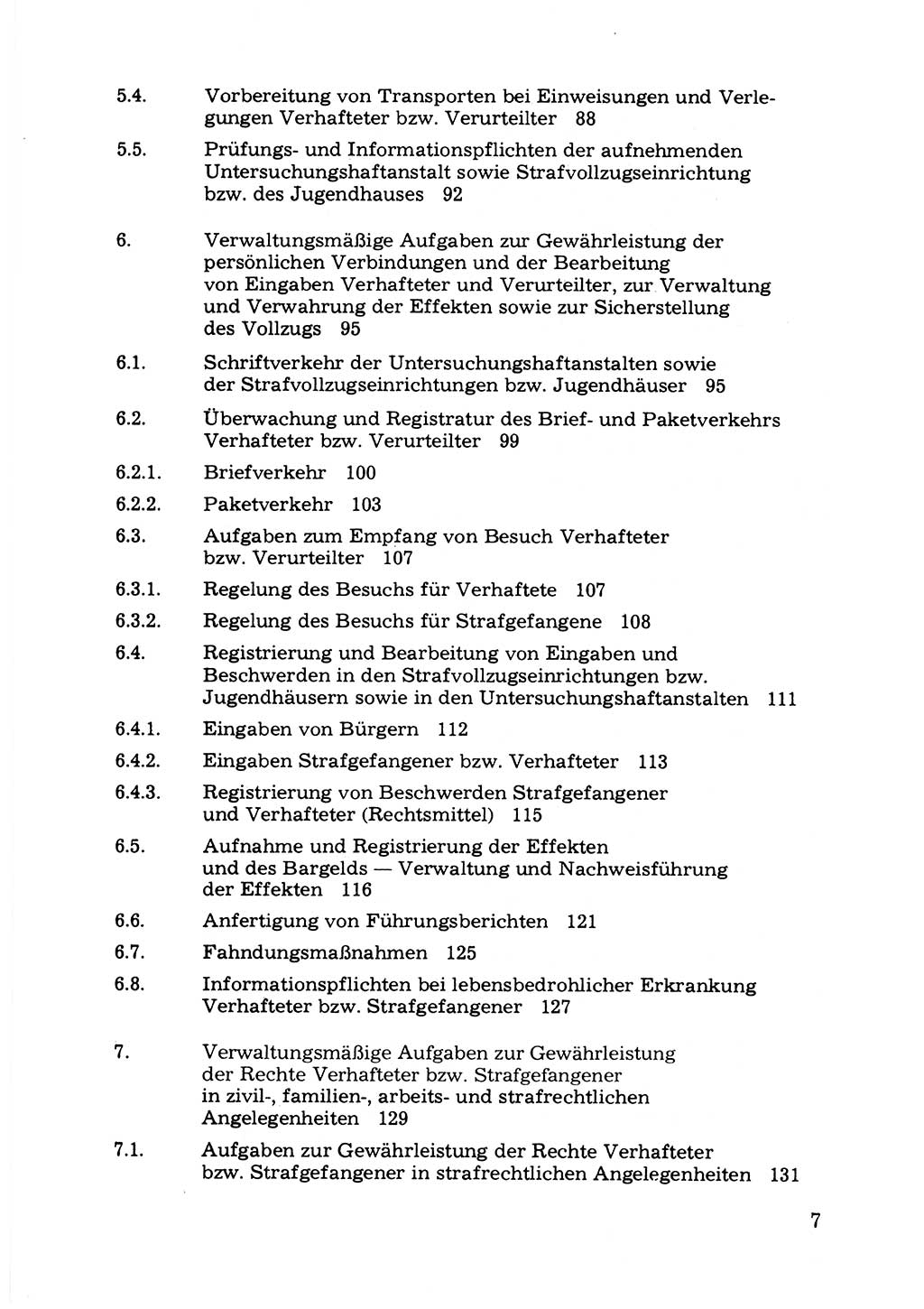 Verwaltungsmäßige Aufgaben beim Vollzug der Untersuchungshaft (U-Haft) sowie der Strafen mit Freiheitsentzug (SV) [Deutsche Demokratische Republik (DDR)] 1980, Seite 7 (Aufg. Vollz. U-Haft SV DDR 1980, S. 7)