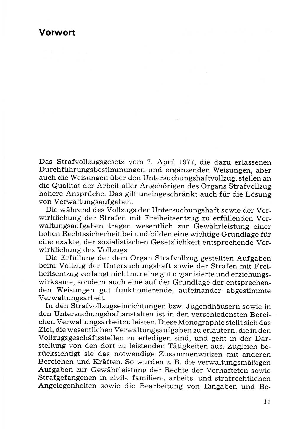 Verwaltungsmäßige Aufgaben beim Vollzug der Untersuchungshaft (U-Haft) sowie der Strafen mit Freiheitsentzug (SV) [Deutsche Demokratische Republik (DDR)] 1980, Seite 11 (Aufg. Vollz. U-Haft SV DDR 1980, S. 11)