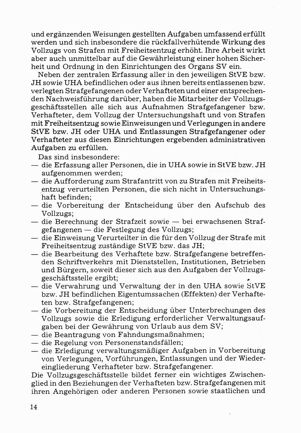 Verwaltungsmäßige Aufgaben beim Vollzug der Untersuchungshaft (U-Haft) sowie der Strafen mit Freiheitsentzug (SV) [Deutsche Demokratische Republik (DDR)] 1980, Seite 14 (Aufg. Vollz. U-Haft SV DDR 1980, S. 14)