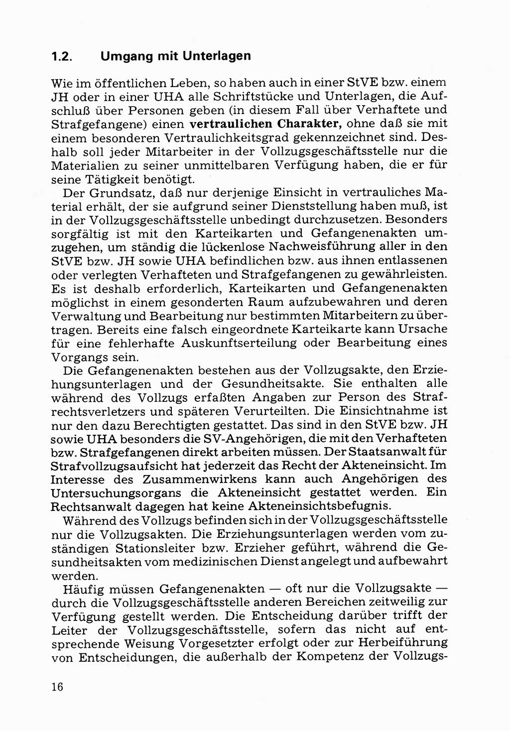 Verwaltungsmäßige Aufgaben beim Vollzug der Untersuchungshaft (U-Haft) sowie der Strafen mit Freiheitsentzug (SV) [Deutsche Demokratische Republik (DDR)] 1980, Seite 16 (Aufg. Vollz. U-Haft SV DDR 1980, S. 16)