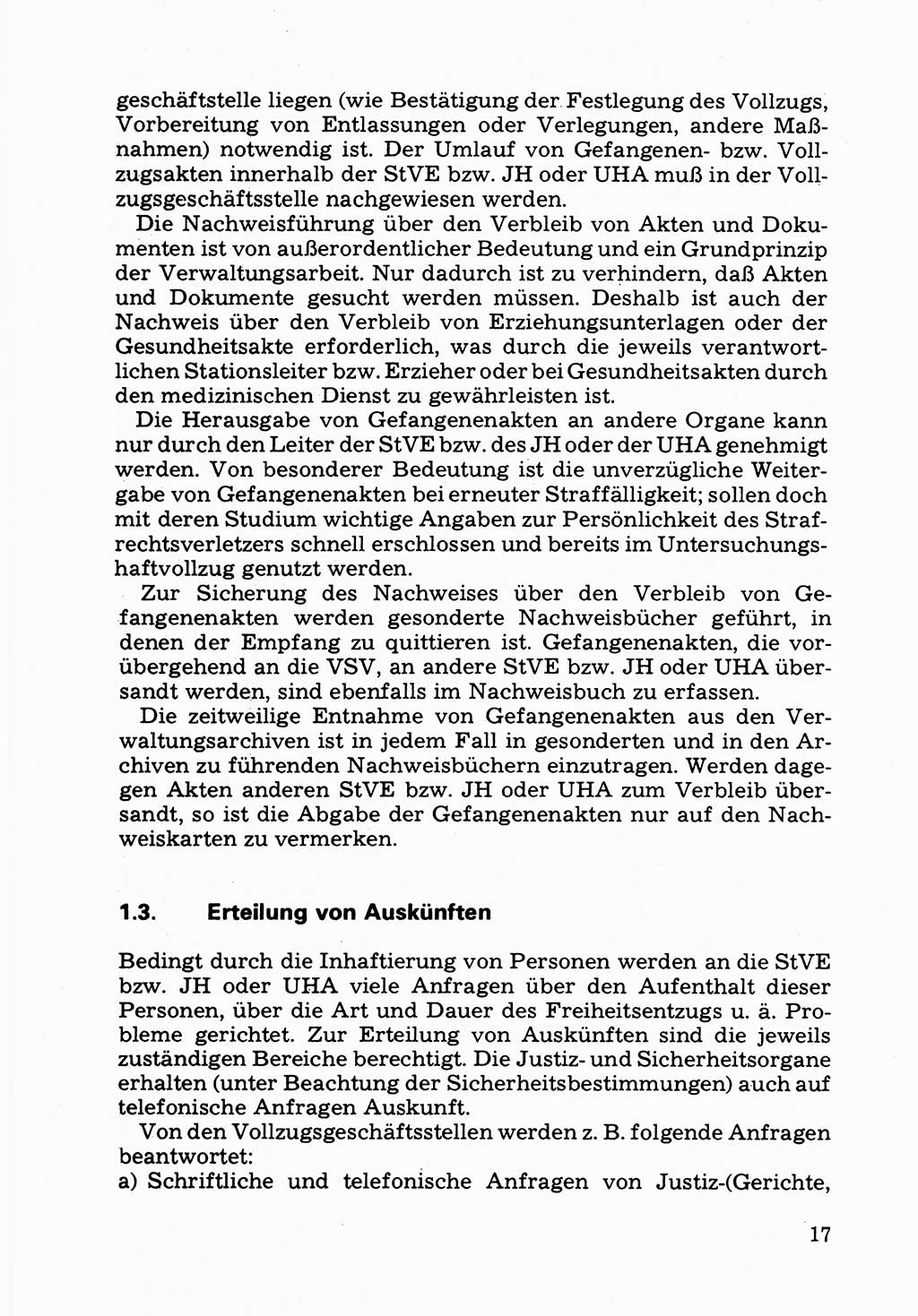 Verwaltungsmäßige Aufgaben beim Vollzug der Untersuchungshaft (U-Haft) sowie der Strafen mit Freiheitsentzug (SV) [Deutsche Demokratische Republik (DDR)] 1980, Seite 17 (Aufg. Vollz. U-Haft SV DDR 1980, S. 17)