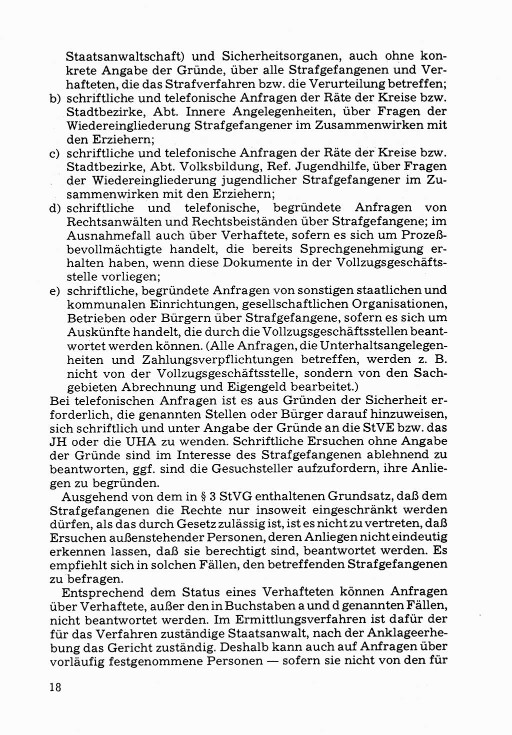 Verwaltungsmäßige Aufgaben beim Vollzug der Untersuchungshaft (U-Haft) sowie der Strafen mit Freiheitsentzug (SV) [Deutsche Demokratische Republik (DDR)] 1980, Seite 18 (Aufg. Vollz. U-Haft SV DDR 1980, S. 18)