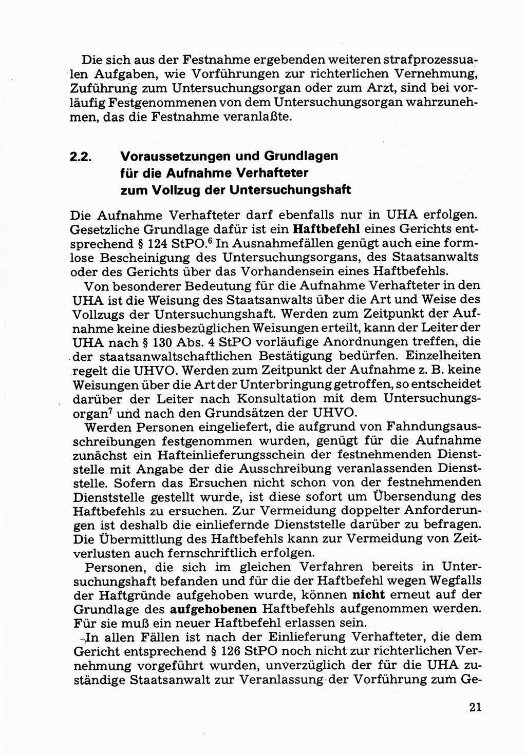 Verwaltungsmäßige Aufgaben beim Vollzug der Untersuchungshaft (U-Haft) sowie der Strafen mit Freiheitsentzug (SV) [Deutsche Demokratische Republik (DDR)] 1980, Seite 21 (Aufg. Vollz. U-Haft SV DDR 1980, S. 21)
