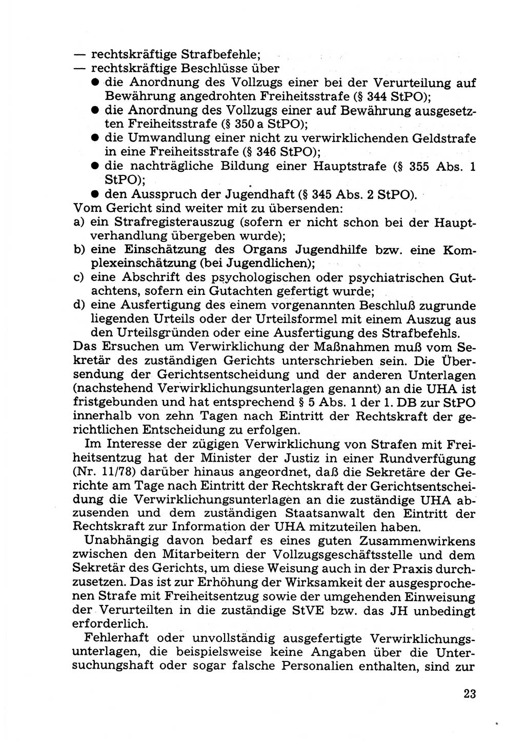 Verwaltungsmäßige Aufgaben beim Vollzug der Untersuchungshaft (U-Haft) sowie der Strafen mit Freiheitsentzug (SV) [Deutsche Demokratische Republik (DDR)] 1980, Seite 23 (Aufg. Vollz. U-Haft SV DDR 1980, S. 23)
