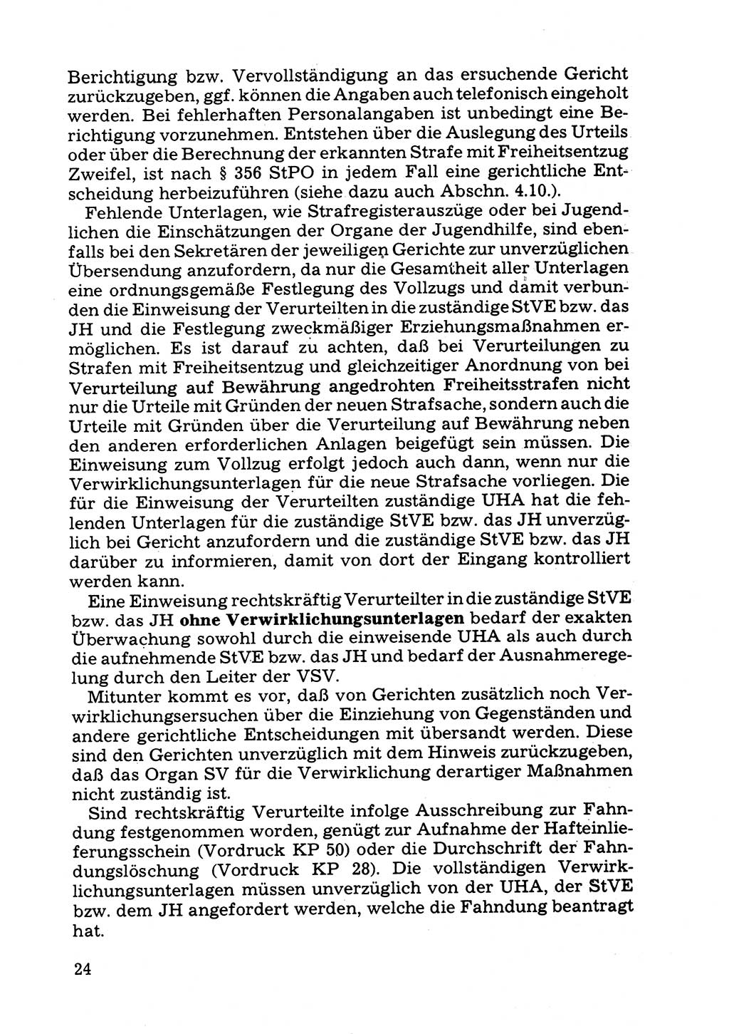 Verwaltungsmäßige Aufgaben beim Vollzug der Untersuchungshaft (U-Haft) sowie der Strafen mit Freiheitsentzug (SV) [Deutsche Demokratische Republik (DDR)] 1980, Seite 24 (Aufg. Vollz. U-Haft SV DDR 1980, S. 24)