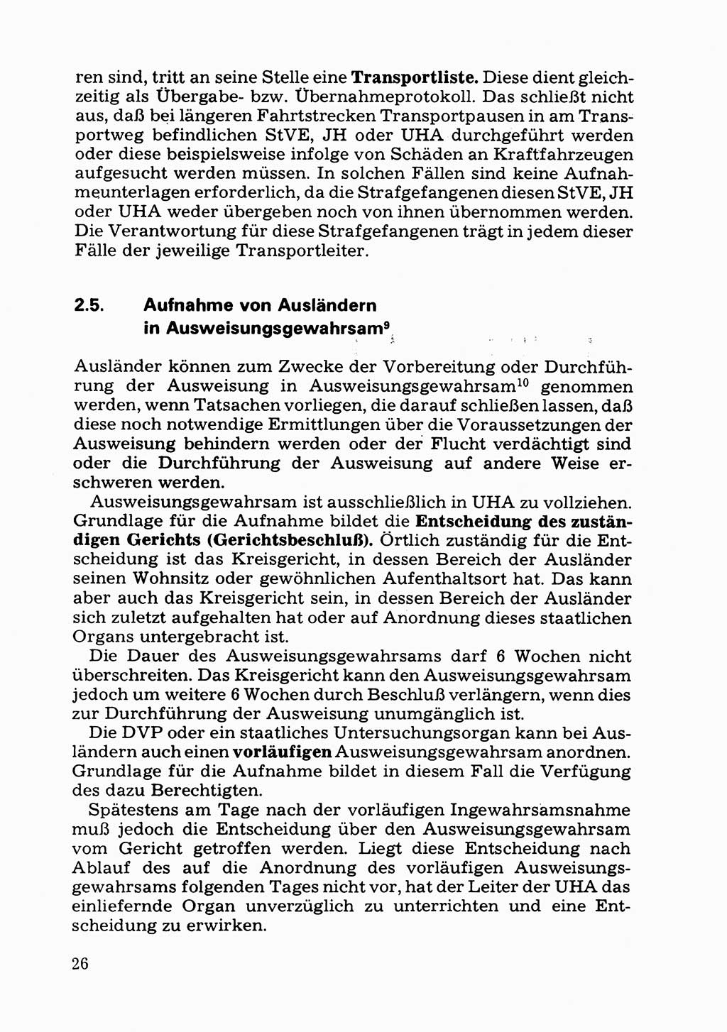 Verwaltungsmäßige Aufgaben beim Vollzug der Untersuchungshaft (U-Haft) sowie der Strafen mit Freiheitsentzug (SV) [Deutsche Demokratische Republik (DDR)] 1980, Seite 26 (Aufg. Vollz. U-Haft SV DDR 1980, S. 26)