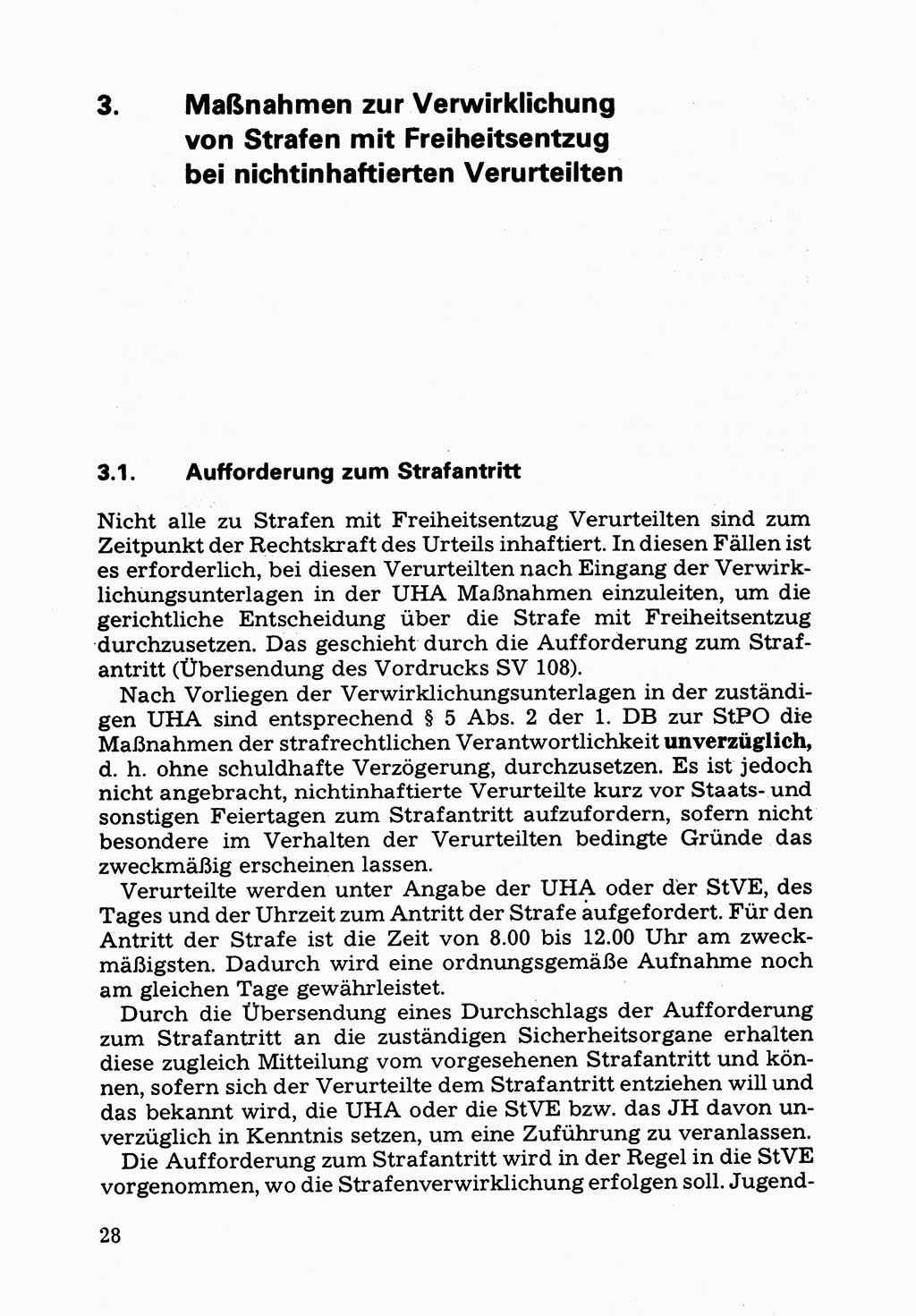 Verwaltungsmäßige Aufgaben beim Vollzug der Untersuchungshaft (U-Haft) sowie der Strafen mit Freiheitsentzug (SV) [Deutsche Demokratische Republik (DDR)] 1980, Seite 28 (Aufg. Vollz. U-Haft SV DDR 1980, S. 28)