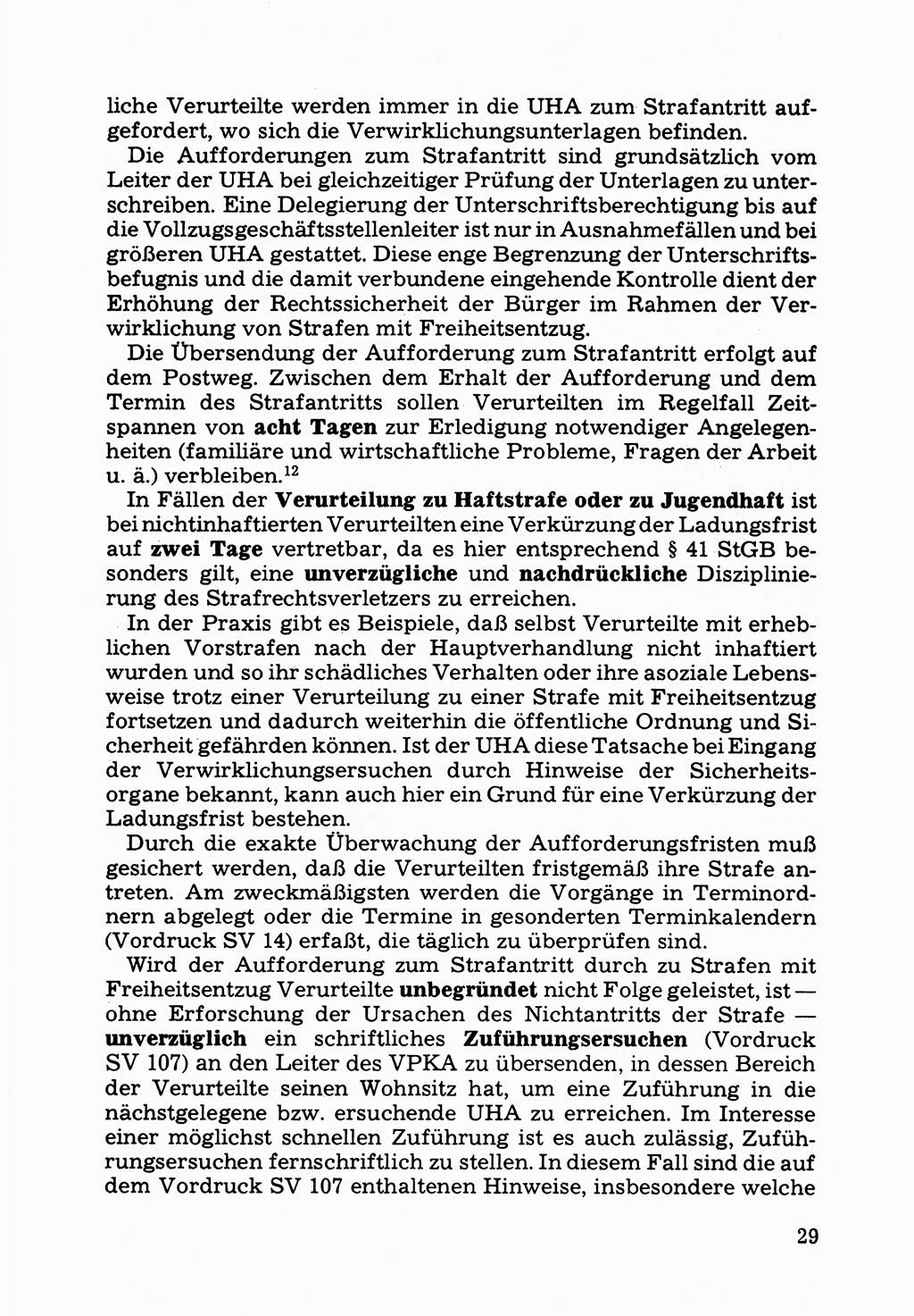 Verwaltungsmäßige Aufgaben beim Vollzug der Untersuchungshaft (U-Haft) sowie der Strafen mit Freiheitsentzug (SV) [Deutsche Demokratische Republik (DDR)] 1980, Seite 29 (Aufg. Vollz. U-Haft SV DDR 1980, S. 29)