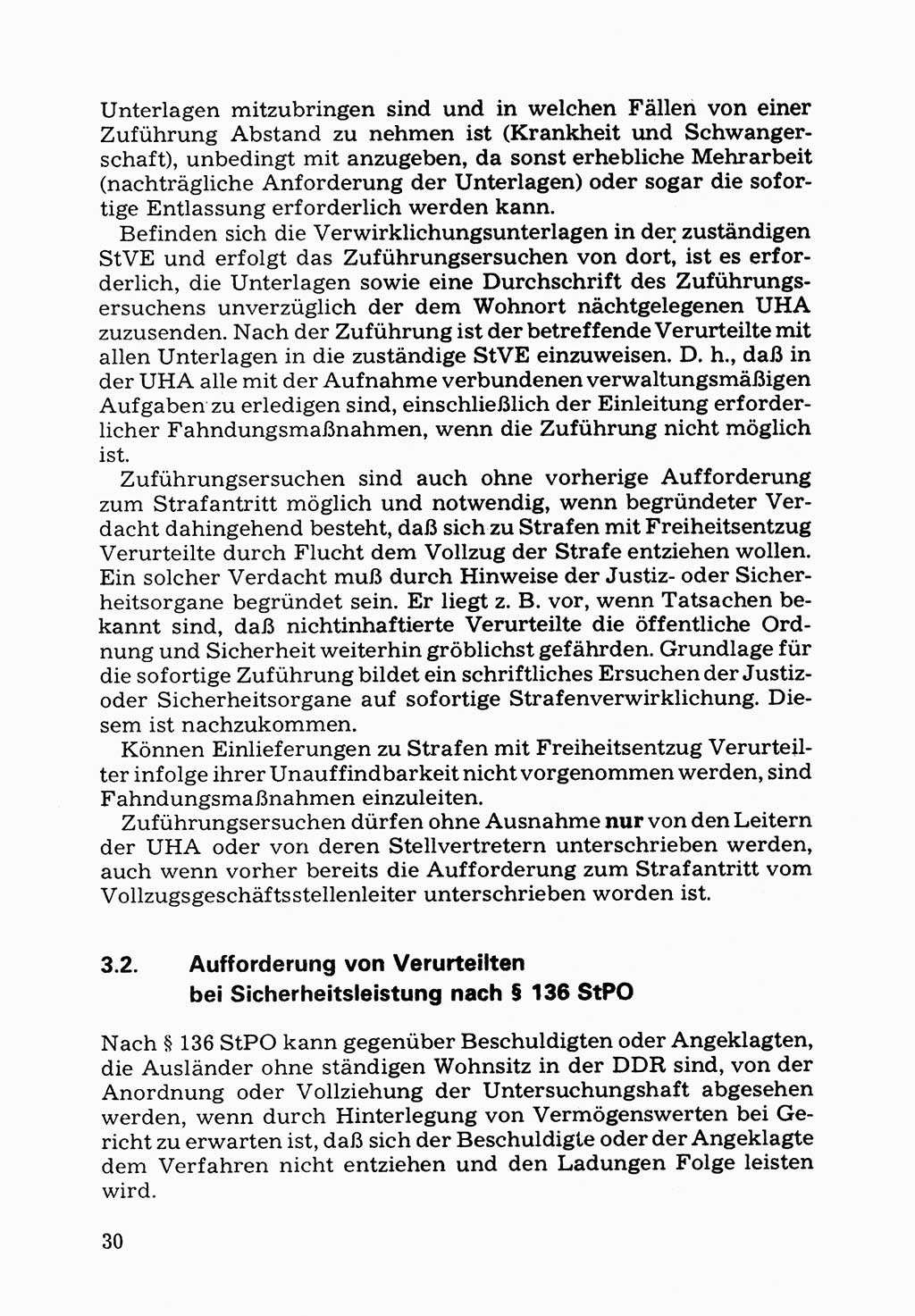 Verwaltungsmäßige Aufgaben beim Vollzug der Untersuchungshaft (U-Haft) sowie der Strafen mit Freiheitsentzug (SV) [Deutsche Demokratische Republik (DDR)] 1980, Seite 30 (Aufg. Vollz. U-Haft SV DDR 1980, S. 30)