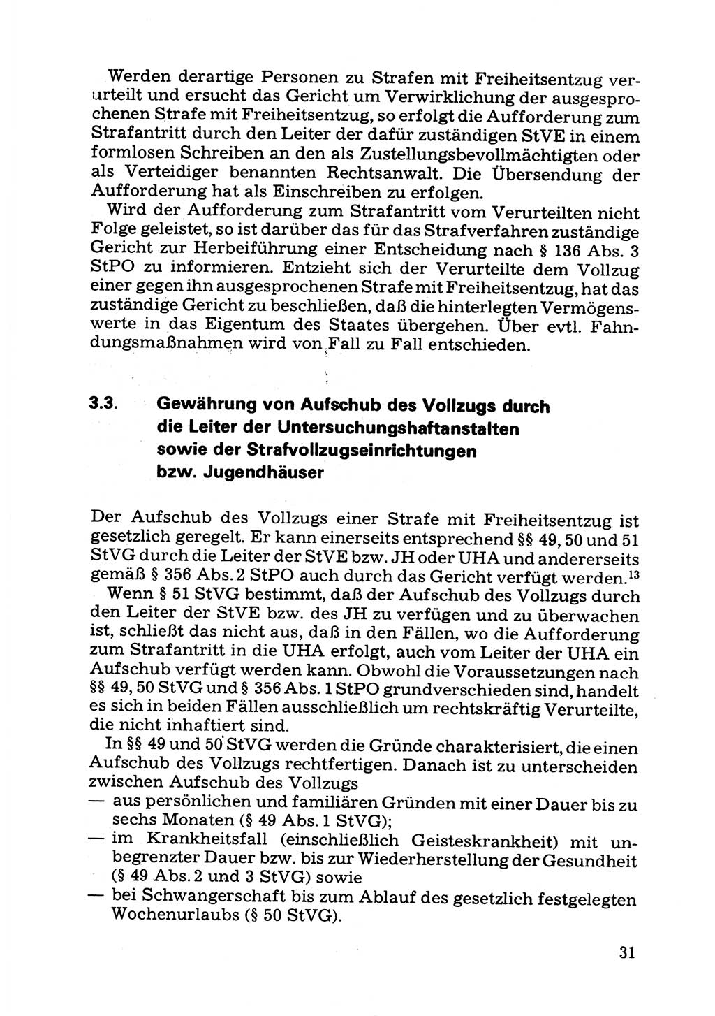 Verwaltungsmäßige Aufgaben beim Vollzug der Untersuchungshaft (U-Haft) sowie der Strafen mit Freiheitsentzug (SV) [Deutsche Demokratische Republik (DDR)] 1980, Seite 31 (Aufg. Vollz. U-Haft SV DDR 1980, S. 31)