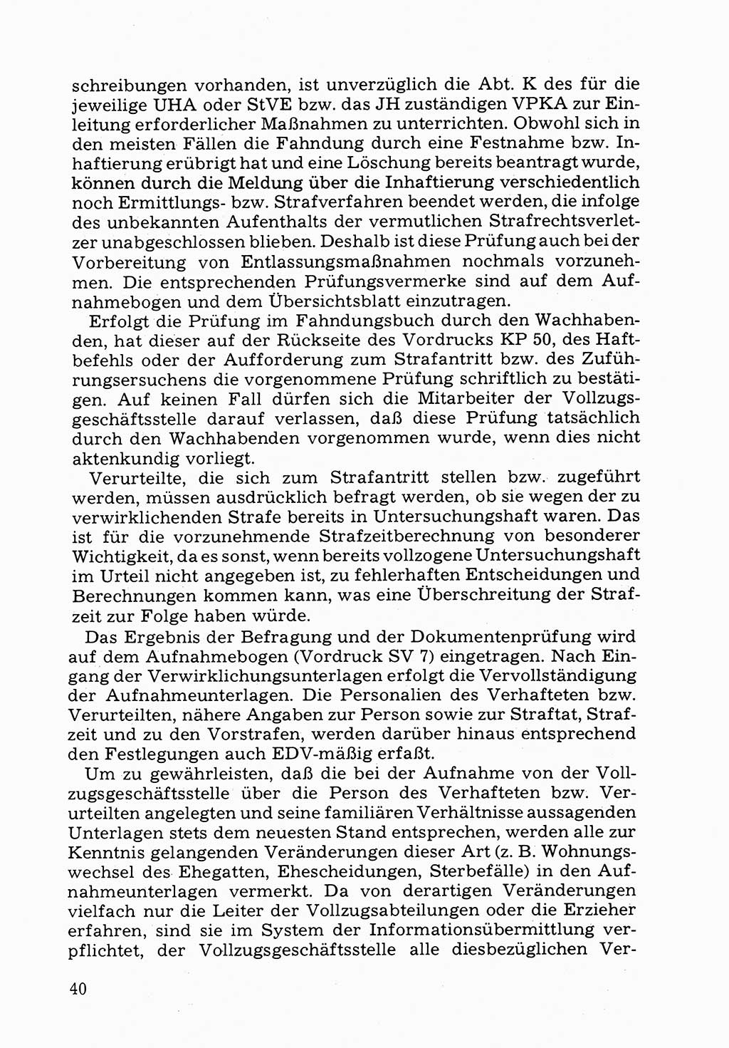 Verwaltungsmäßige Aufgaben beim Vollzug der Untersuchungshaft (U-Haft) sowie der Strafen mit Freiheitsentzug (SV) [Deutsche Demokratische Republik (DDR)] 1980, Seite 40 (Aufg. Vollz. U-Haft SV DDR 1980, S. 40)