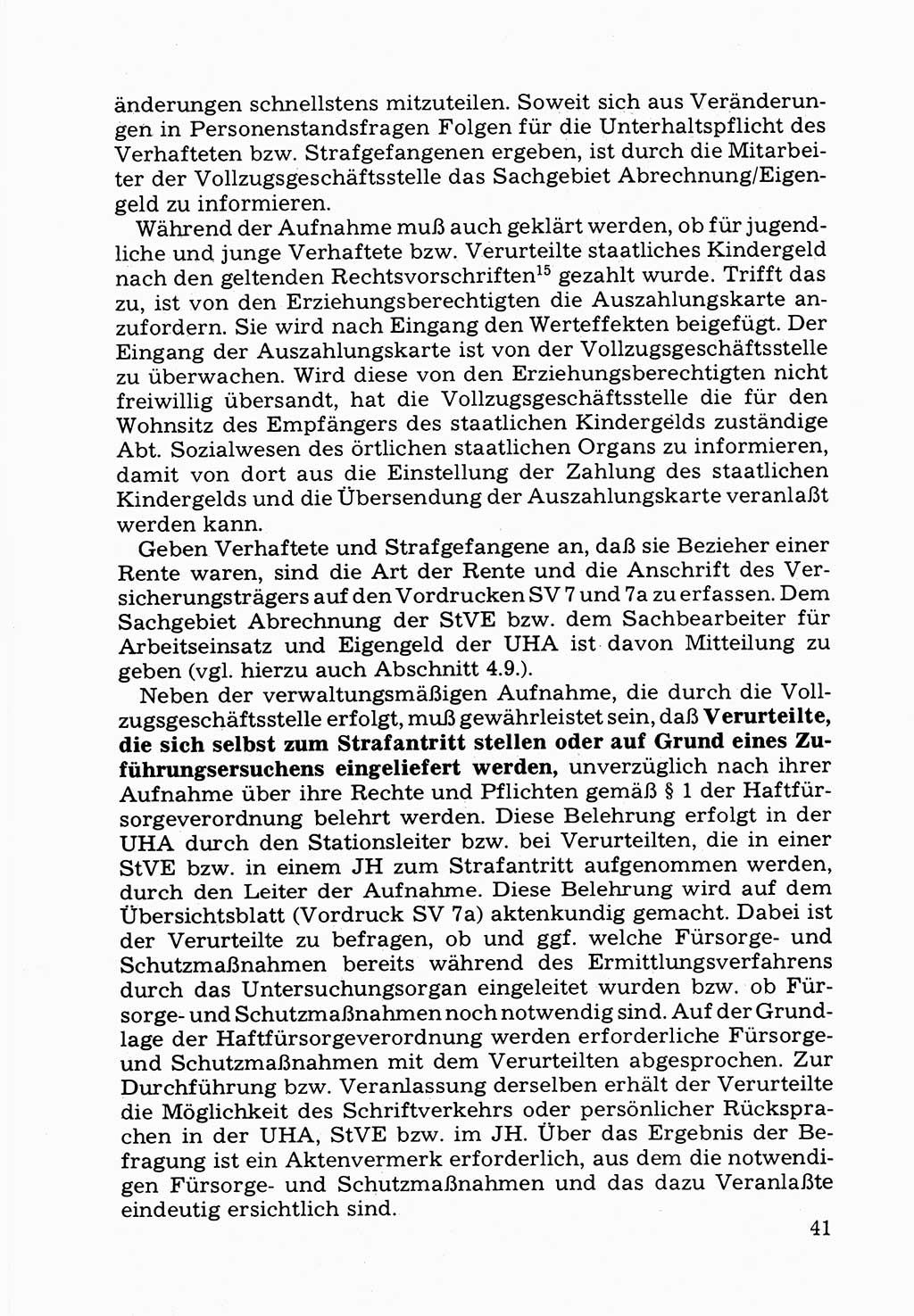Verwaltungsmäßige Aufgaben beim Vollzug der Untersuchungshaft (U-Haft) sowie der Strafen mit Freiheitsentzug (SV) [Deutsche Demokratische Republik (DDR)] 1980, Seite 41 (Aufg. Vollz. U-Haft SV DDR 1980, S. 41)