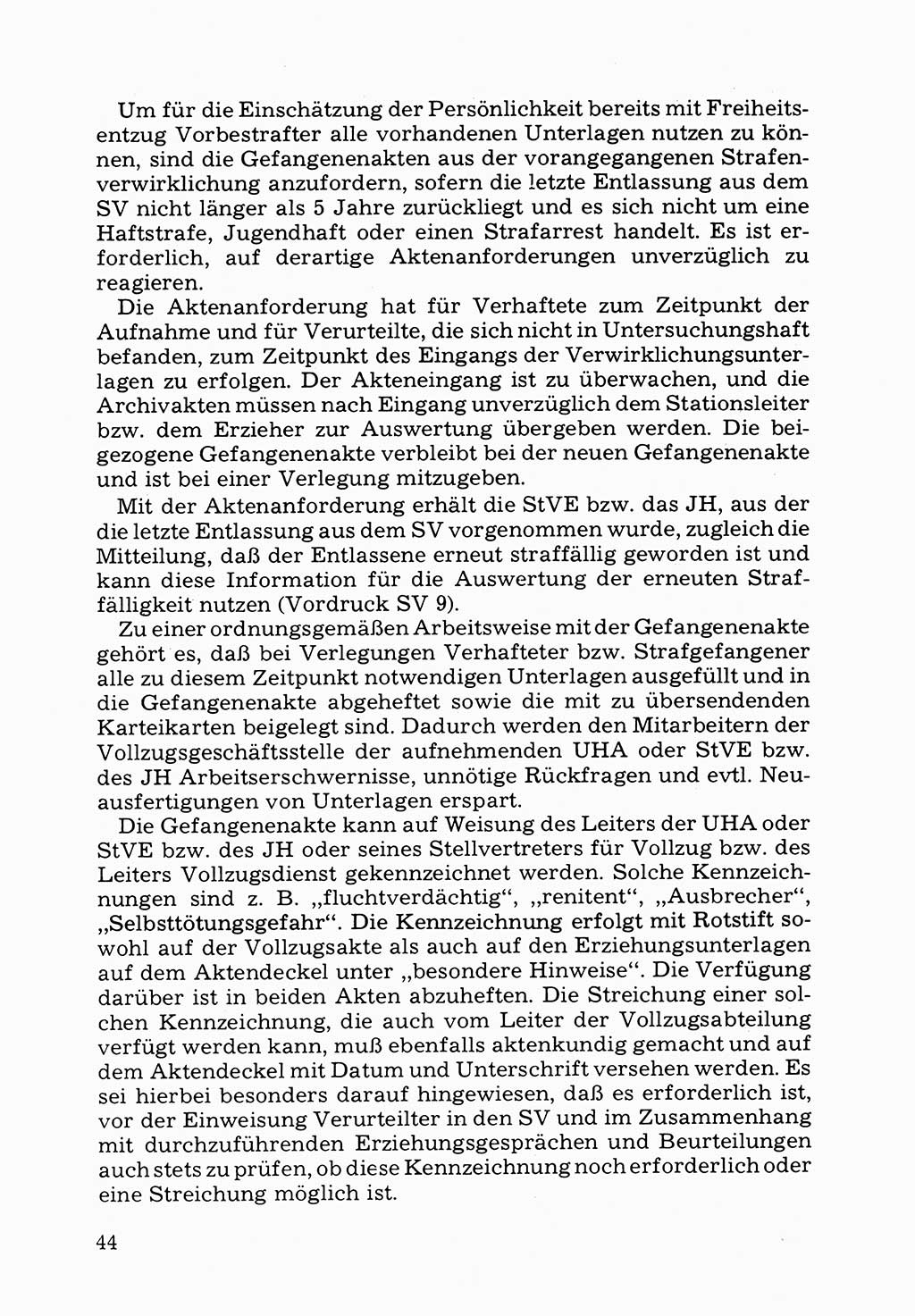 Verwaltungsmäßige Aufgaben beim Vollzug der Untersuchungshaft (U-Haft) sowie der Strafen mit Freiheitsentzug (SV) [Deutsche Demokratische Republik (DDR)] 1980, Seite 44 (Aufg. Vollz. U-Haft SV DDR 1980, S. 44)