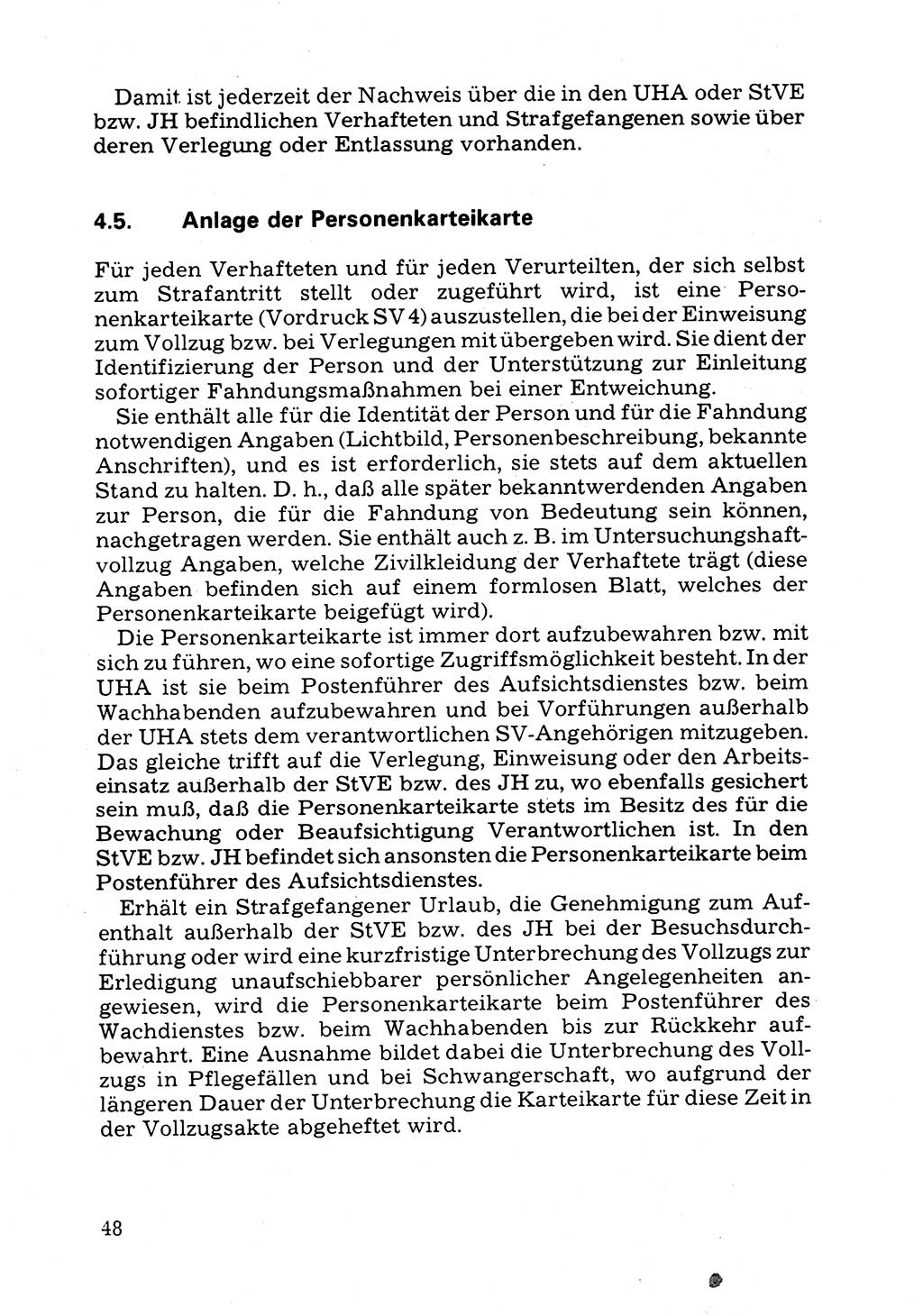 Verwaltungsmäßige Aufgaben beim Vollzug der Untersuchungshaft (U-Haft) sowie der Strafen mit Freiheitsentzug (SV) [Deutsche Demokratische Republik (DDR)] 1980, Seite 48 (Aufg. Vollz. U-Haft SV DDR 1980, S. 48)