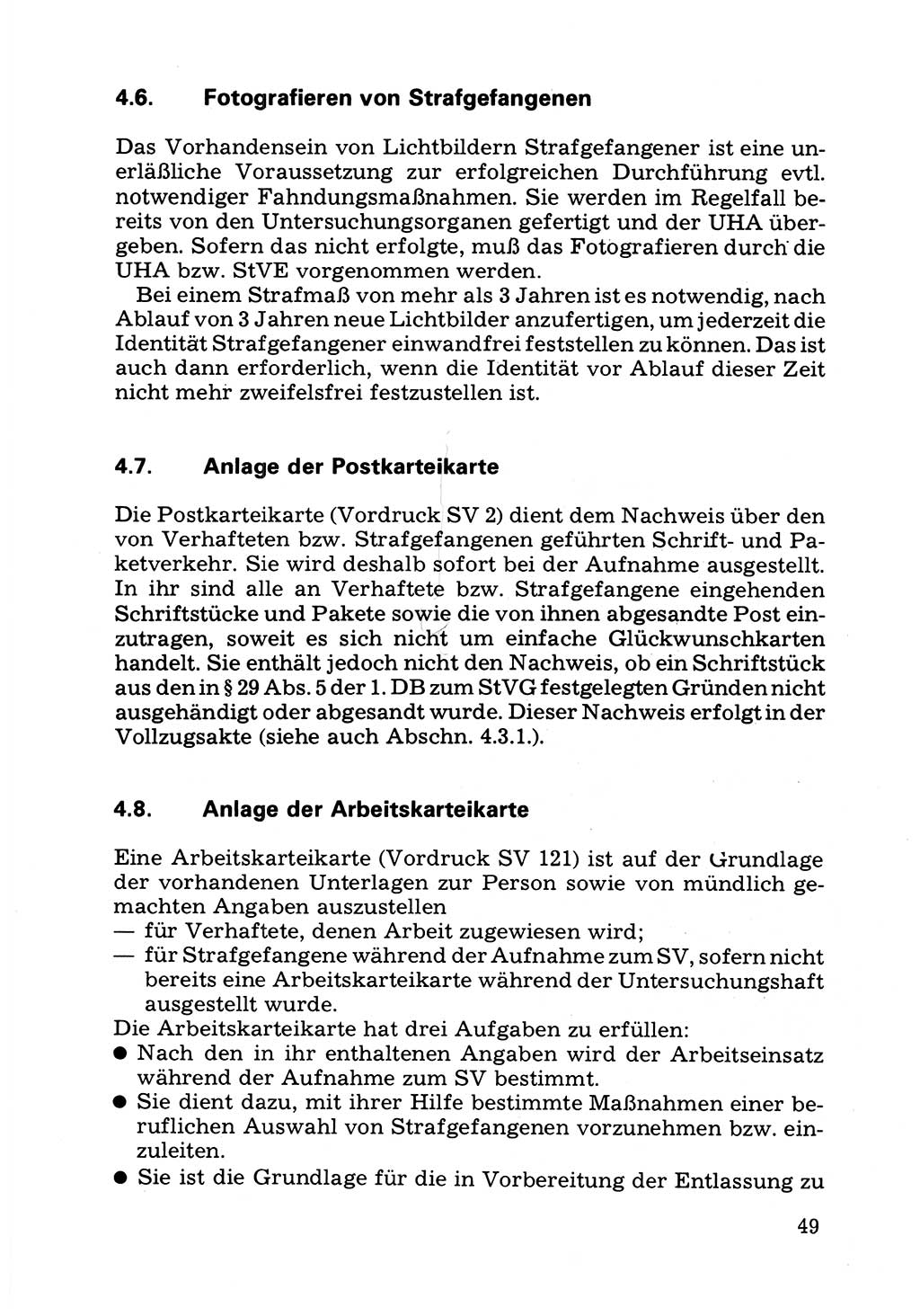 Verwaltungsmäßige Aufgaben beim Vollzug der Untersuchungshaft (U-Haft) sowie der Strafen mit Freiheitsentzug (SV) [Deutsche Demokratische Republik (DDR)] 1980, Seite 49 (Aufg. Vollz. U-Haft SV DDR 1980, S. 49)