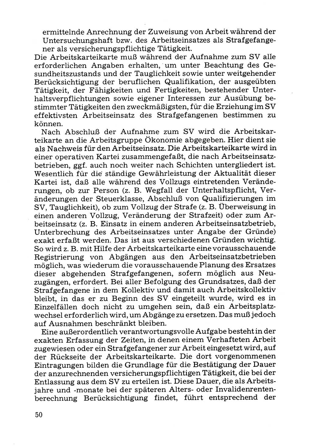 Verwaltungsmäßige Aufgaben beim Vollzug der Untersuchungshaft (U-Haft) sowie der Strafen mit Freiheitsentzug (SV) [Deutsche Demokratische Republik (DDR)] 1980, Seite 50 (Aufg. Vollz. U-Haft SV DDR 1980, S. 50)