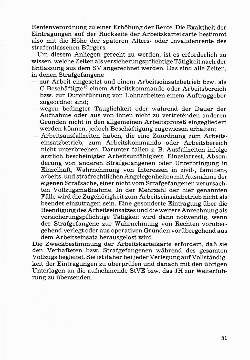 Verwaltungsmäßige Aufgaben beim Vollzug der Untersuchungshaft (U-Haft) sowie der Strafen mit Freiheitsentzug (SV) [Deutsche Demokratische Republik (DDR)] 1980, Seite 51 (Aufg. Vollz. U-Haft SV DDR 1980, S. 51)