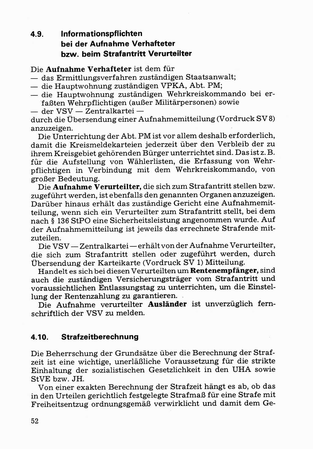 Verwaltungsmäßige Aufgaben beim Vollzug der Untersuchungshaft (U-Haft) sowie der Strafen mit Freiheitsentzug (SV) [Deutsche Demokratische Republik (DDR)] 1980, Seite 52 (Aufg. Vollz. U-Haft SV DDR 1980, S. 52)