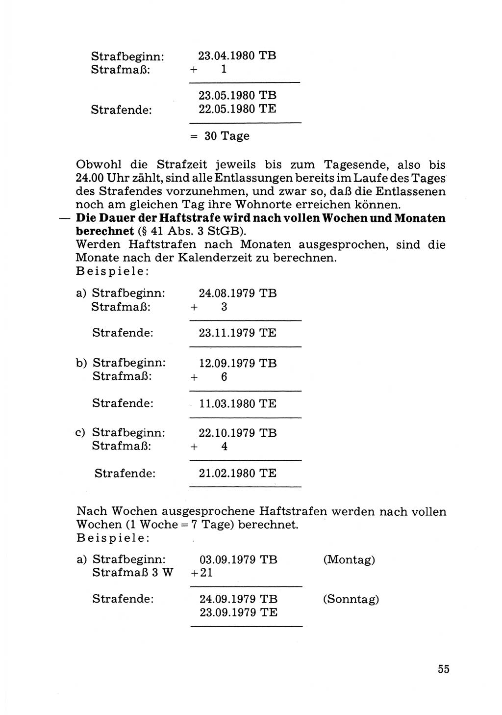 Verwaltungsmäßige Aufgaben beim Vollzug der Untersuchungshaft (U-Haft) sowie der Strafen mit Freiheitsentzug (SV) [Deutsche Demokratische Republik (DDR)] 1980, Seite 55 (Aufg. Vollz. U-Haft SV DDR 1980, S. 55)