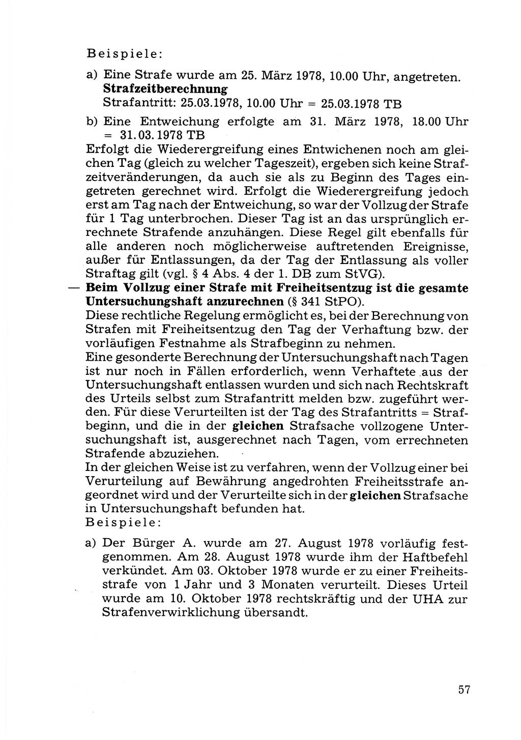 Verwaltungsmäßige Aufgaben beim Vollzug der Untersuchungshaft (U-Haft) sowie der Strafen mit Freiheitsentzug (SV) [Deutsche Demokratische Republik (DDR)] 1980, Seite 57 (Aufg. Vollz. U-Haft SV DDR 1980, S. 57)