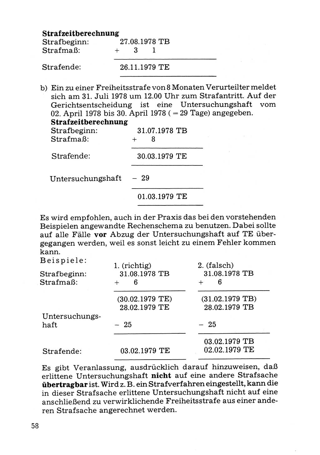 Verwaltungsmäßige Aufgaben beim Vollzug der Untersuchungshaft (U-Haft) sowie der Strafen mit Freiheitsentzug (SV) [Deutsche Demokratische Republik (DDR)] 1980, Seite 58 (Aufg. Vollz. U-Haft SV DDR 1980, S. 58)