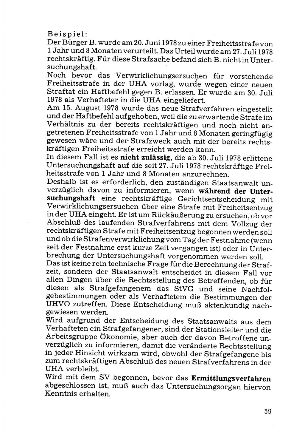 Verwaltungsmäßige Aufgaben beim Vollzug der Untersuchungshaft (U-Haft) sowie der Strafen mit Freiheitsentzug (SV) [Deutsche Demokratische Republik (DDR)] 1980, Seite 59 (Aufg. Vollz. U-Haft SV DDR 1980, S. 59)