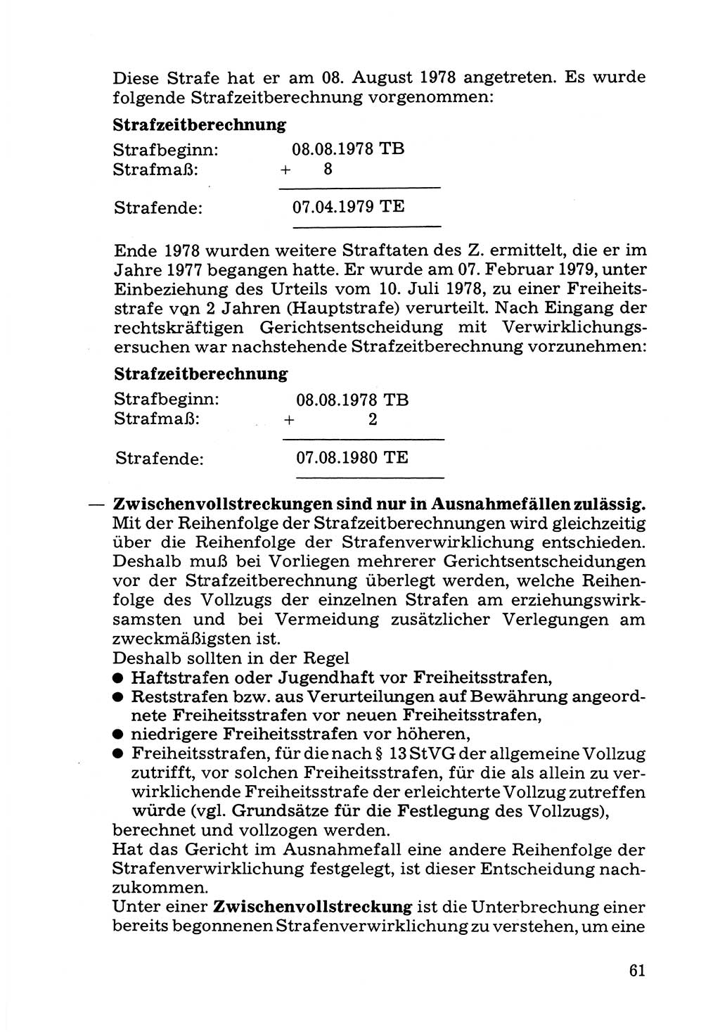 Verwaltungsmäßige Aufgaben beim Vollzug der Untersuchungshaft (U-Haft) sowie der Strafen mit Freiheitsentzug (SV) [Deutsche Demokratische Republik (DDR)] 1980, Seite 61 (Aufg. Vollz. U-Haft SV DDR 1980, S. 61)