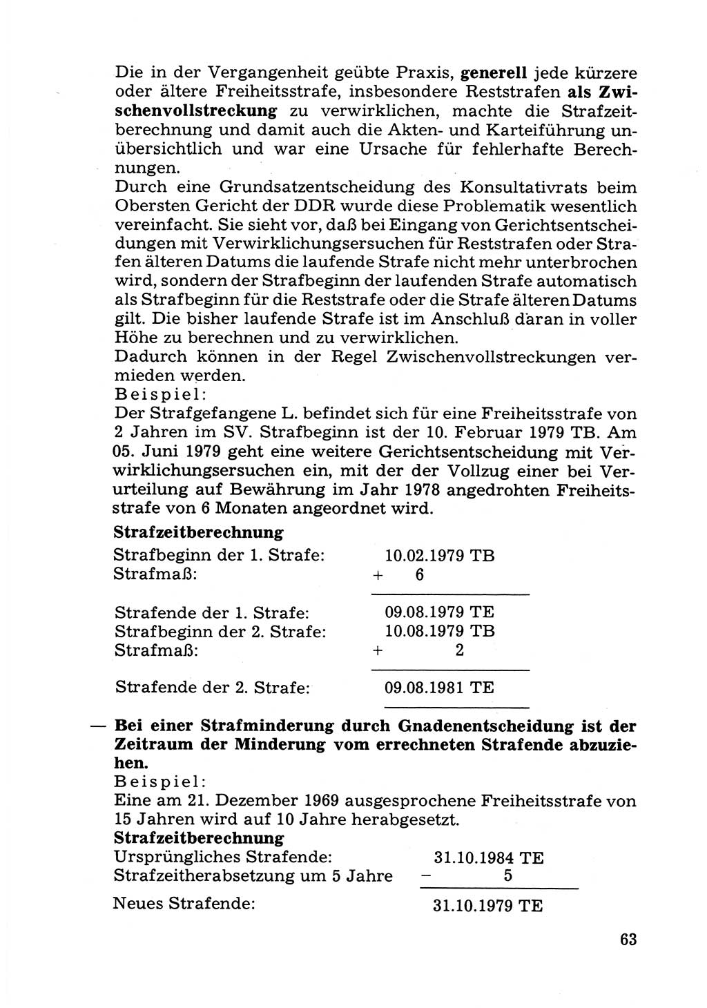 Verwaltungsmäßige Aufgaben beim Vollzug der Untersuchungshaft (U-Haft) sowie der Strafen mit Freiheitsentzug (SV) [Deutsche Demokratische Republik (DDR)] 1980, Seite 63 (Aufg. Vollz. U-Haft SV DDR 1980, S. 63)