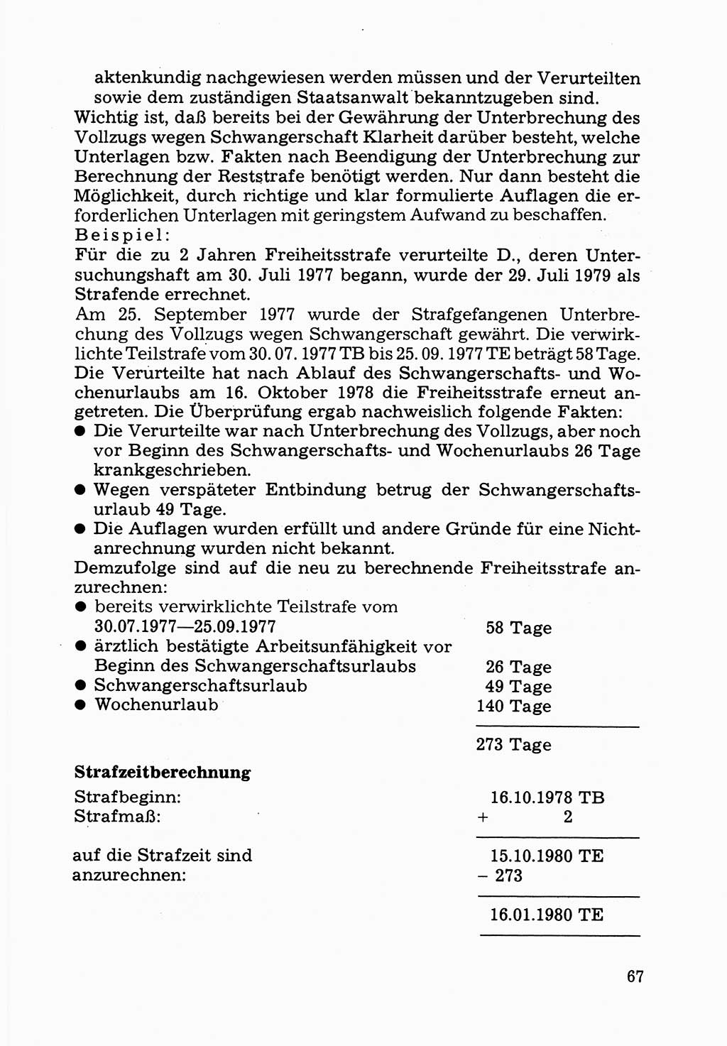 Verwaltungsmäßige Aufgaben beim Vollzug der Untersuchungshaft (U-Haft) sowie der Strafen mit Freiheitsentzug (SV) [Deutsche Demokratische Republik (DDR)] 1980, Seite 67 (Aufg. Vollz. U-Haft SV DDR 1980, S. 67)