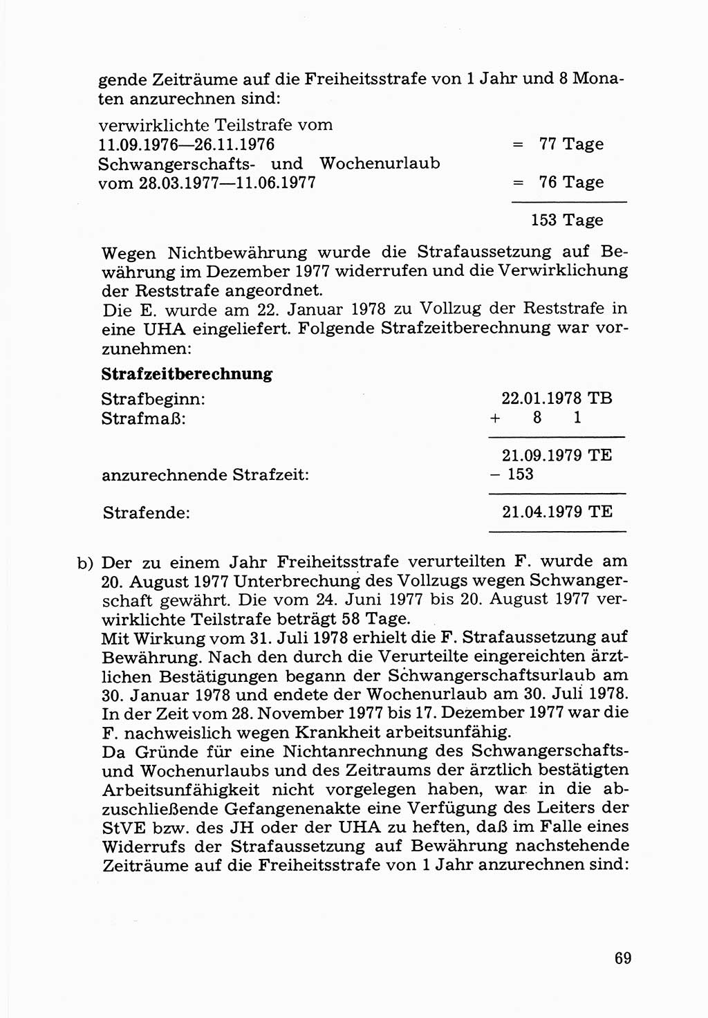 Verwaltungsmäßige Aufgaben beim Vollzug der Untersuchungshaft (U-Haft) sowie der Strafen mit Freiheitsentzug (SV) [Deutsche Demokratische Republik (DDR)] 1980, Seite 69 (Aufg. Vollz. U-Haft SV DDR 1980, S. 69)