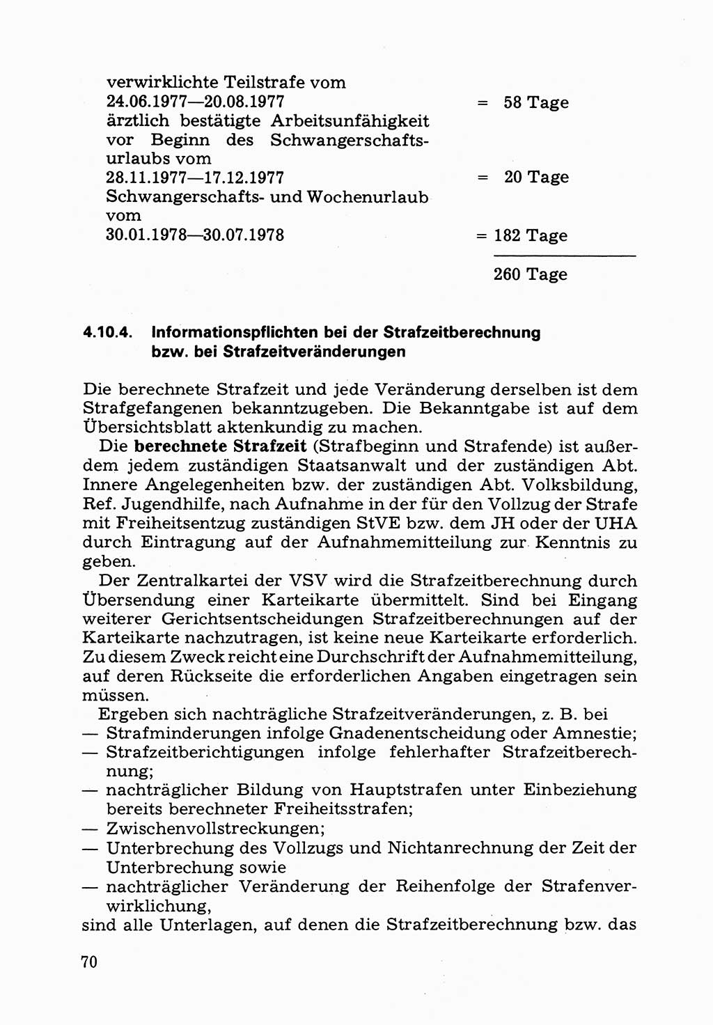 Verwaltungsmäßige Aufgaben beim Vollzug der Untersuchungshaft (U-Haft) sowie der Strafen mit Freiheitsentzug (SV) [Deutsche Demokratische Republik (DDR)] 1980, Seite 70 (Aufg. Vollz. U-Haft SV DDR 1980, S. 70)