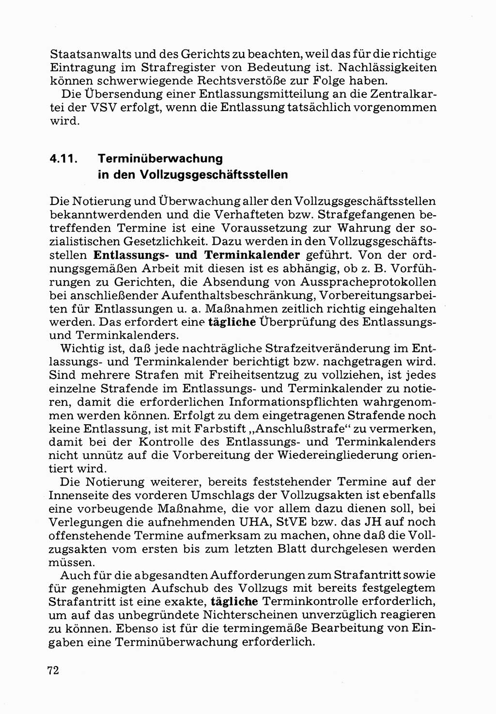 Verwaltungsmäßige Aufgaben beim Vollzug der Untersuchungshaft (U-Haft) sowie der Strafen mit Freiheitsentzug (SV) [Deutsche Demokratische Republik (DDR)] 1980, Seite 72 (Aufg. Vollz. U-Haft SV DDR 1980, S. 72)