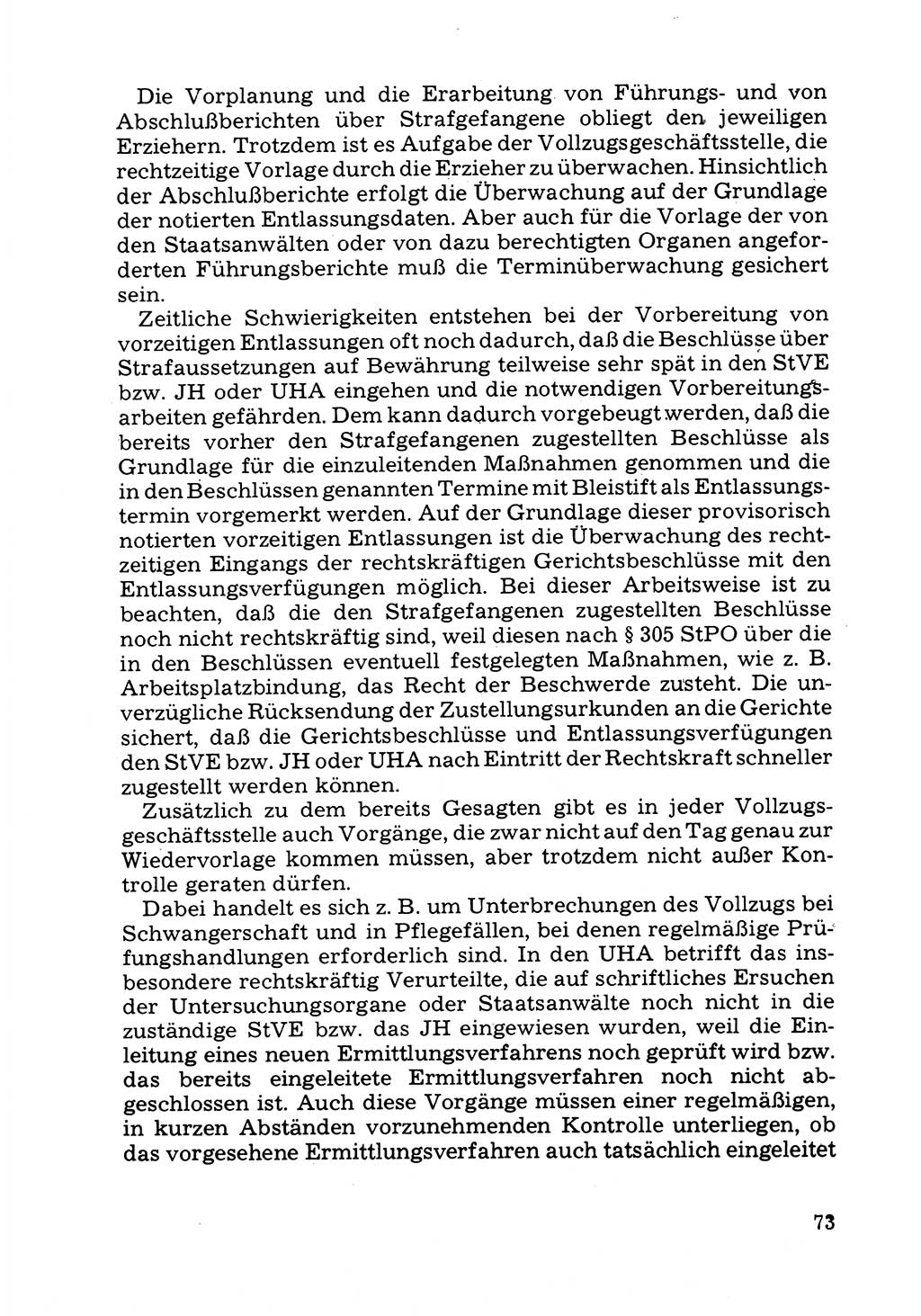 Verwaltungsmäßige Aufgaben beim Vollzug der Untersuchungshaft (U-Haft) sowie der Strafen mit Freiheitsentzug (SV) [Deutsche Demokratische Republik (DDR)] 1980, Seite 73 (Aufg. Vollz. U-Haft SV DDR 1980, S. 73)