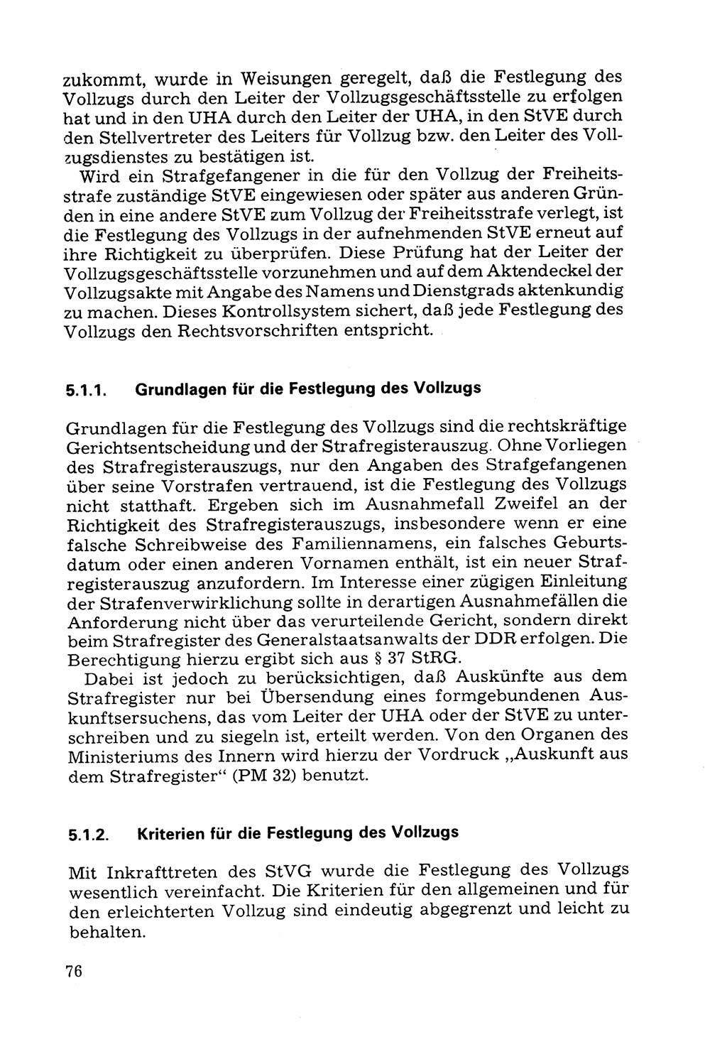 Verwaltungsmäßige Aufgaben beim Vollzug der Untersuchungshaft (U-Haft) sowie der Strafen mit Freiheitsentzug (SV) [Deutsche Demokratische Republik (DDR)] 1980, Seite 76 (Aufg. Vollz. U-Haft SV DDR 1980, S. 76)