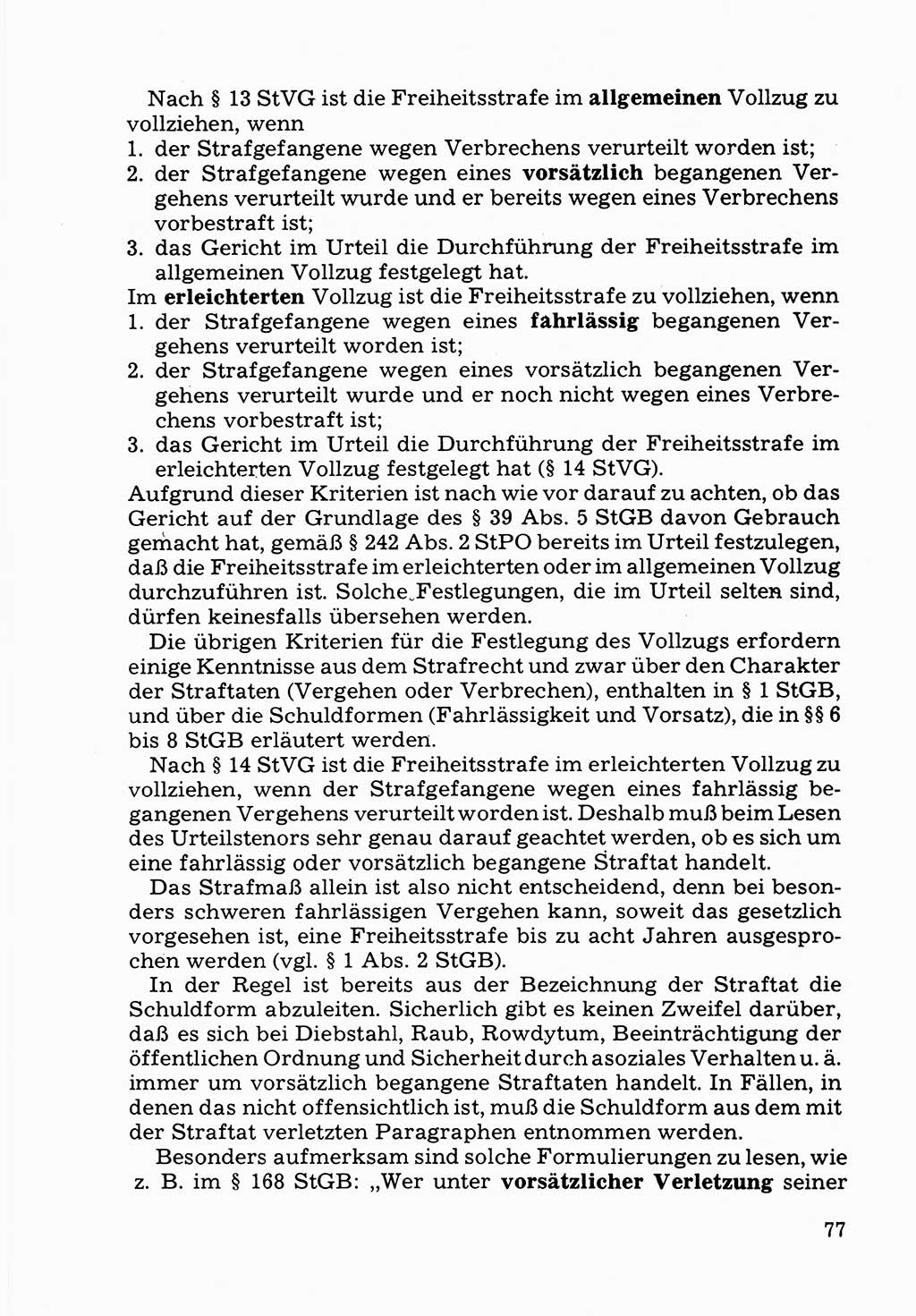 Verwaltungsmäßige Aufgaben beim Vollzug der Untersuchungshaft (U-Haft) sowie der Strafen mit Freiheitsentzug (SV) [Deutsche Demokratische Republik (DDR)] 1980, Seite 77 (Aufg. Vollz. U-Haft SV DDR 1980, S. 77)