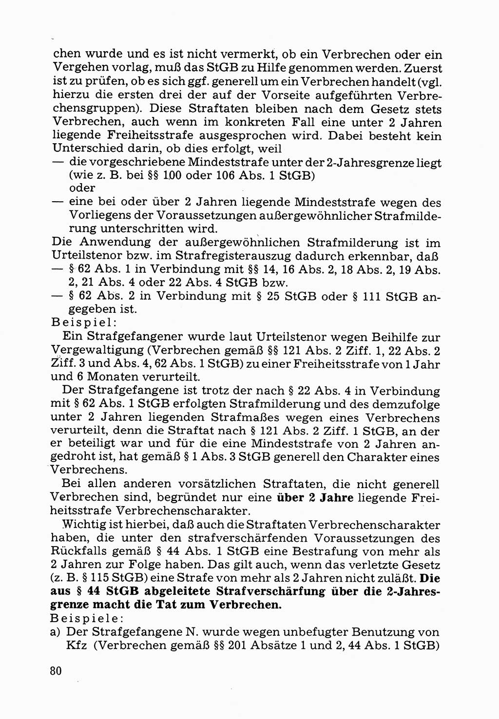Verwaltungsmäßige Aufgaben beim Vollzug der Untersuchungshaft (U-Haft) sowie der Strafen mit Freiheitsentzug (SV) [Deutsche Demokratische Republik (DDR)] 1980, Seite 80 (Aufg. Vollz. U-Haft SV DDR 1980, S. 80)