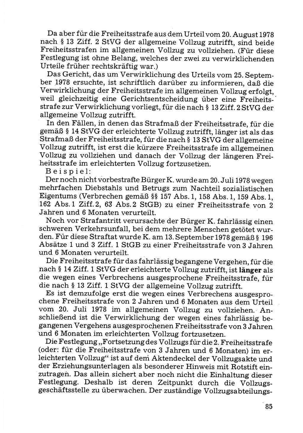 Verwaltungsmäßige Aufgaben beim Vollzug der Untersuchungshaft (U-Haft) sowie der Strafen mit Freiheitsentzug (SV) [Deutsche Demokratische Republik (DDR)] 1980, Seite 85 (Aufg. Vollz. U-Haft SV DDR 1980, S. 85)