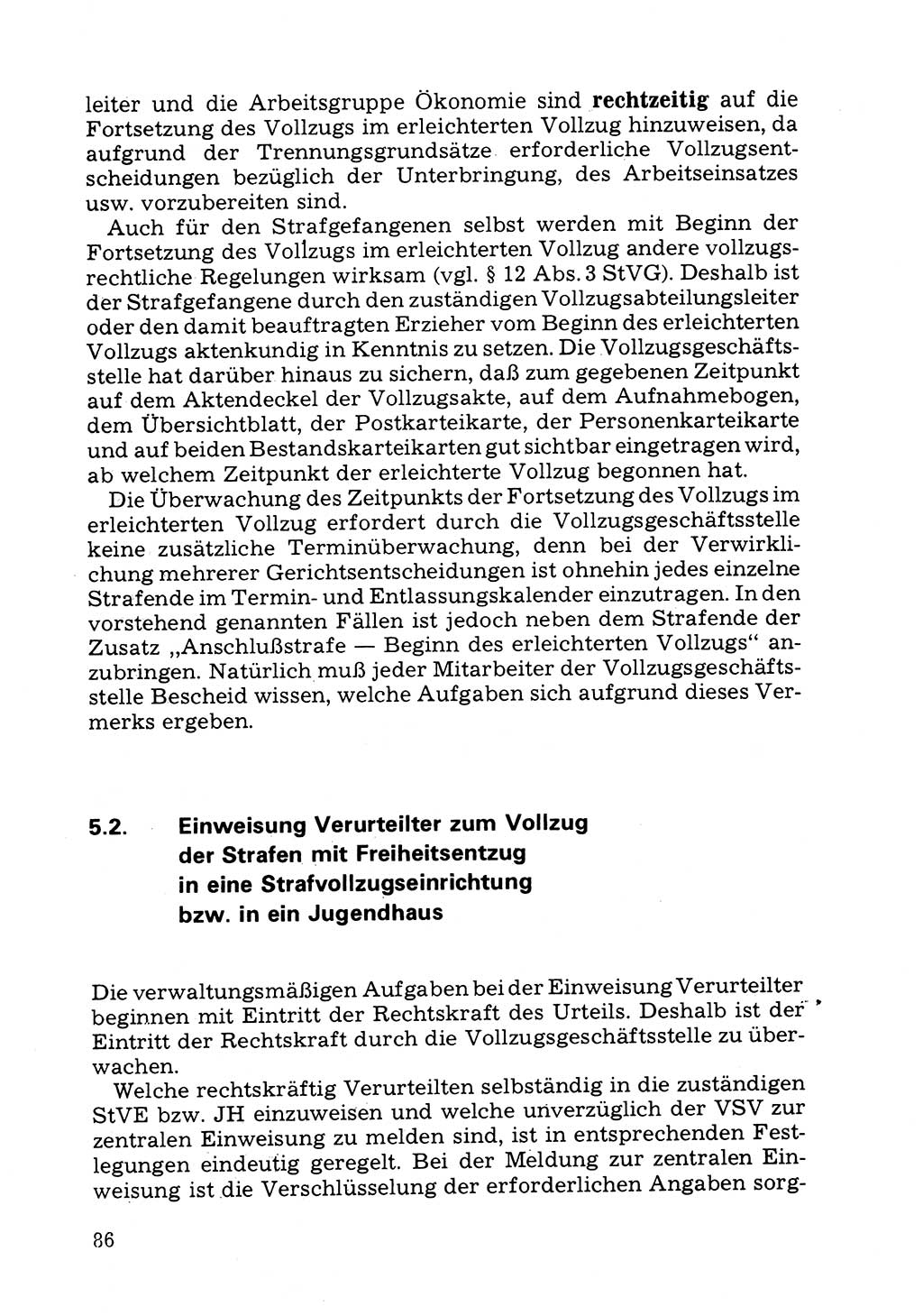 Verwaltungsmäßige Aufgaben beim Vollzug der Untersuchungshaft (U-Haft) sowie der Strafen mit Freiheitsentzug (SV) [Deutsche Demokratische Republik (DDR)] 1980, Seite 86 (Aufg. Vollz. U-Haft SV DDR 1980, S. 86)