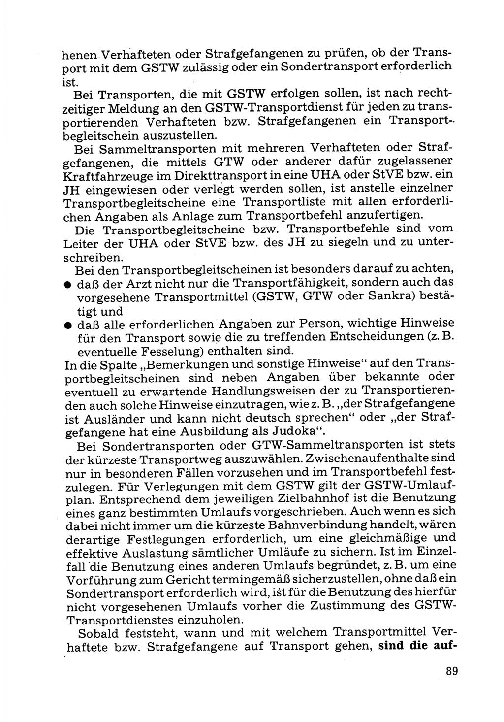 Verwaltungsmäßige Aufgaben beim Vollzug der Untersuchungshaft (U-Haft) sowie der Strafen mit Freiheitsentzug (SV) [Deutsche Demokratische Republik (DDR)] 1980, Seite 89 (Aufg. Vollz. U-Haft SV DDR 1980, S. 89)