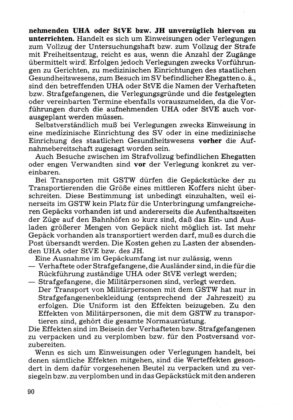 Verwaltungsmäßige Aufgaben beim Vollzug der Untersuchungshaft (U-Haft) sowie der Strafen mit Freiheitsentzug (SV) [Deutsche Demokratische Republik (DDR)] 1980, Seite 90 (Aufg. Vollz. U-Haft SV DDR 1980, S. 90)