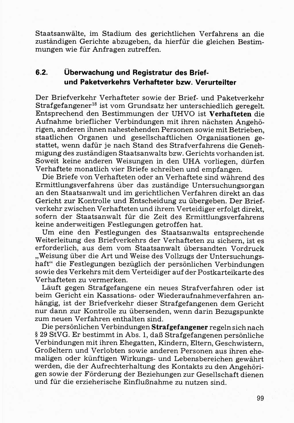 Verwaltungsmäßige Aufgaben beim Vollzug der Untersuchungshaft (U-Haft) sowie der Strafen mit Freiheitsentzug (SV) [Deutsche Demokratische Republik (DDR)] 1980, Seite 99 (Aufg. Vollz. U-Haft SV DDR 1980, S. 99)