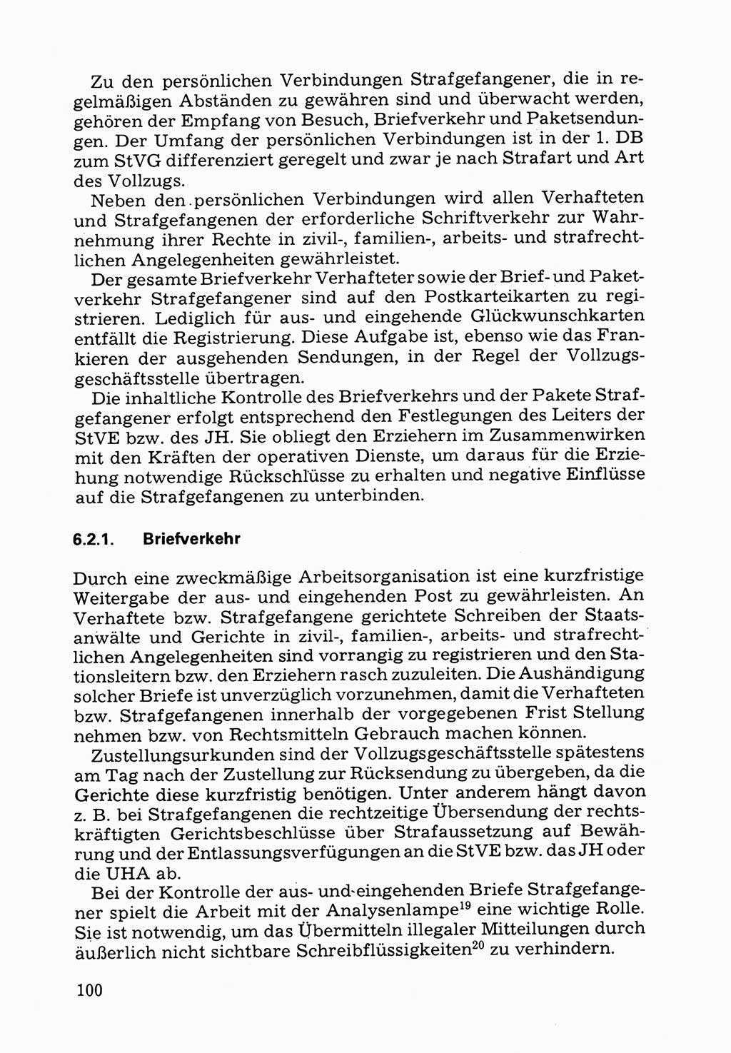 Verwaltungsmäßige Aufgaben beim Vollzug der Untersuchungshaft (U-Haft) sowie der Strafen mit Freiheitsentzug (SV) [Deutsche Demokratische Republik (DDR)] 1980, Seite 100 (Aufg. Vollz. U-Haft SV DDR 1980, S. 100)